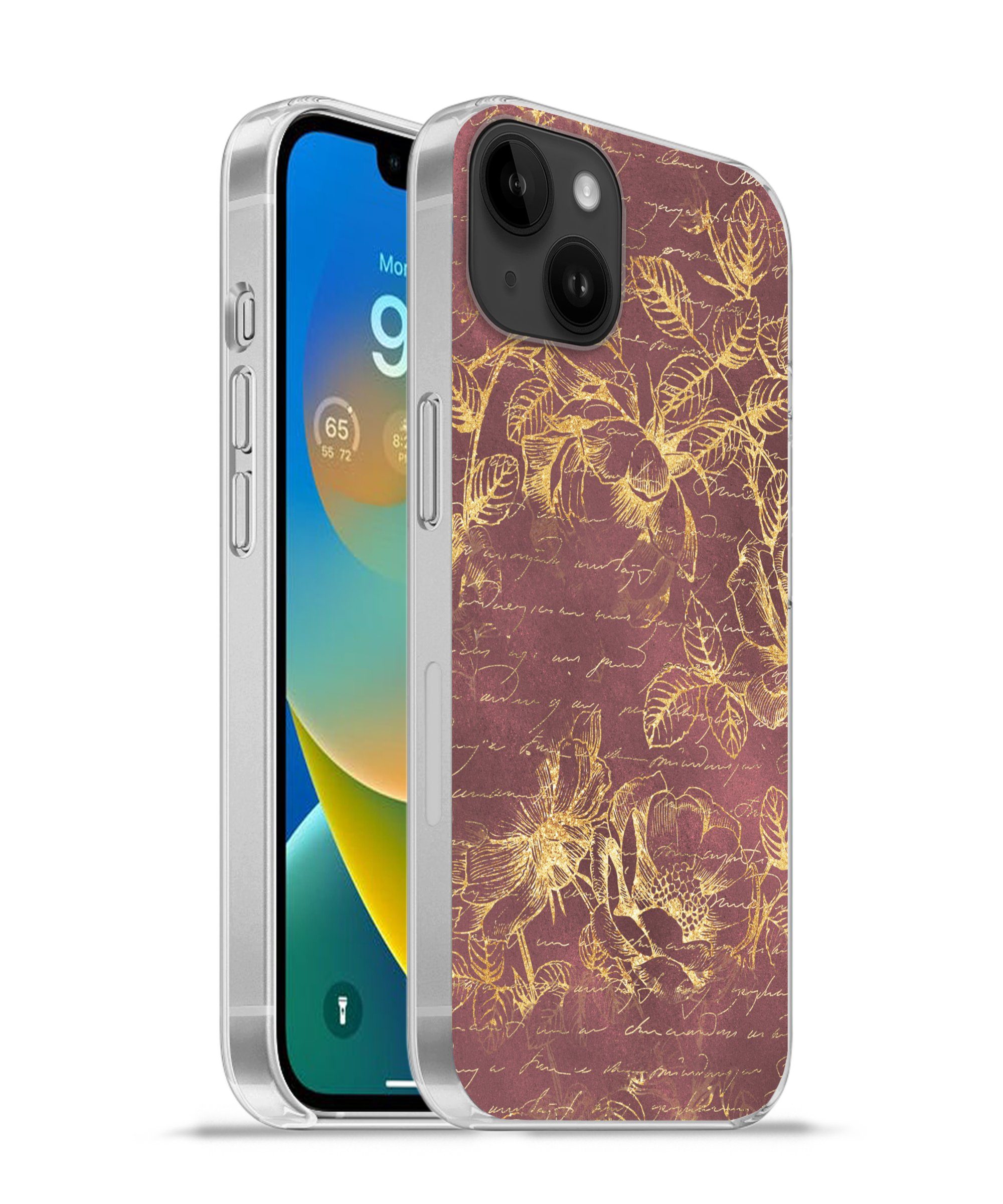 Handyhülle für Apple iPhone 14 Plus Blumen - Blätter - Gold