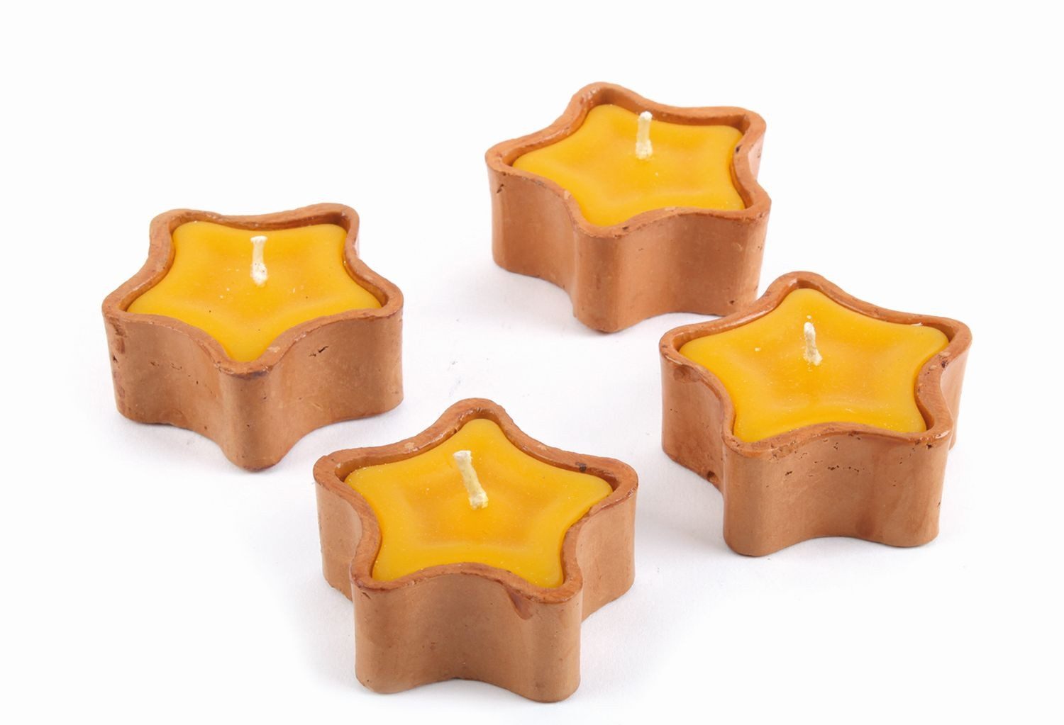 El Puente Formkerze Sternkerzen im Terrakotta-Topf, 4er-Set, Handmade, Fair Trade