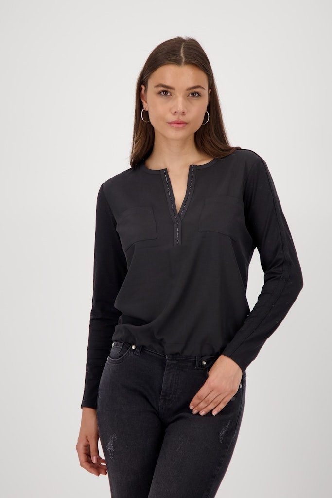 Monari T-Shirt Satinbluse mit Strassdetails & Tunnelzug