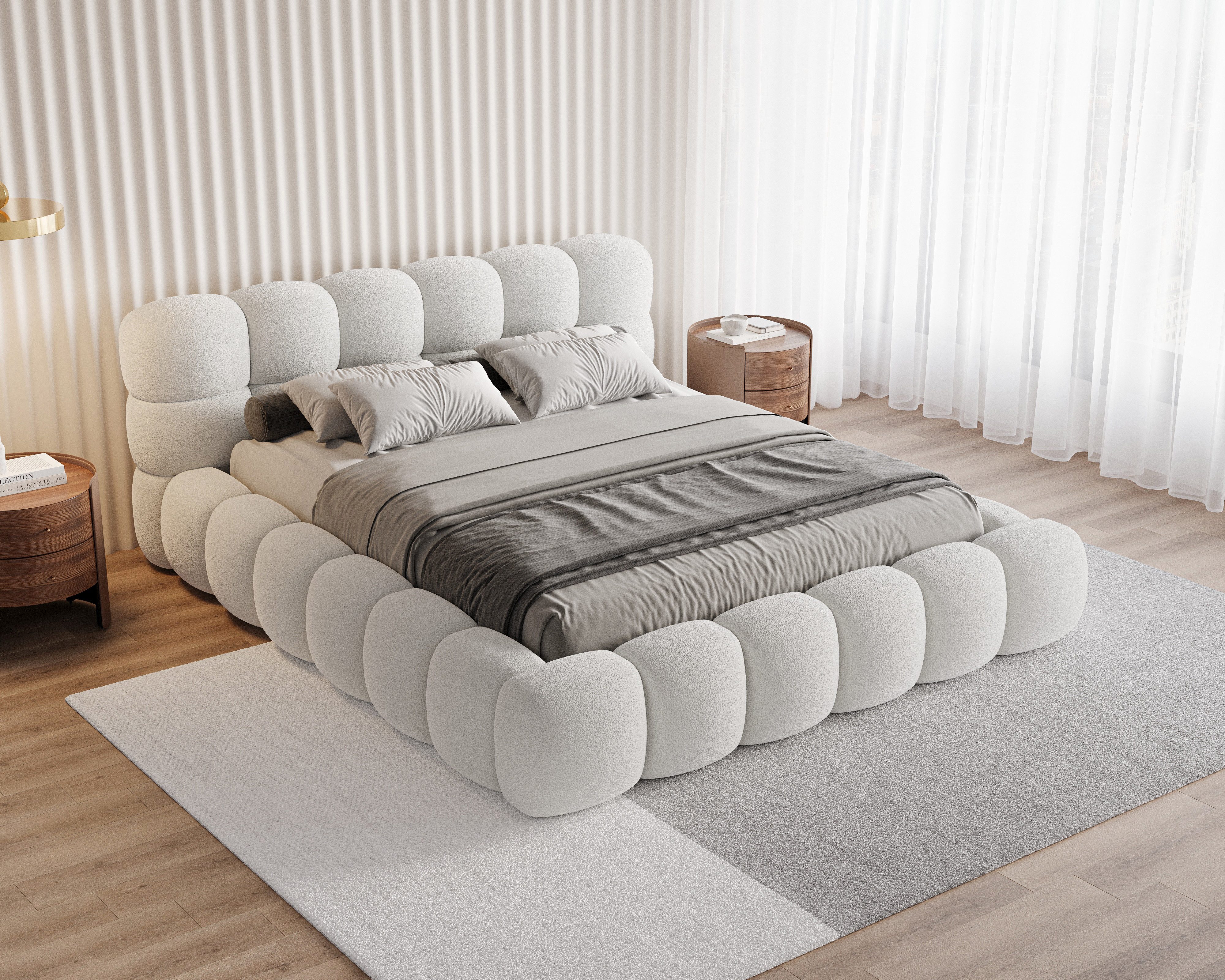 Chilly Möbel Polsterbett Stone Weiß Bouclé günstig online kaufen