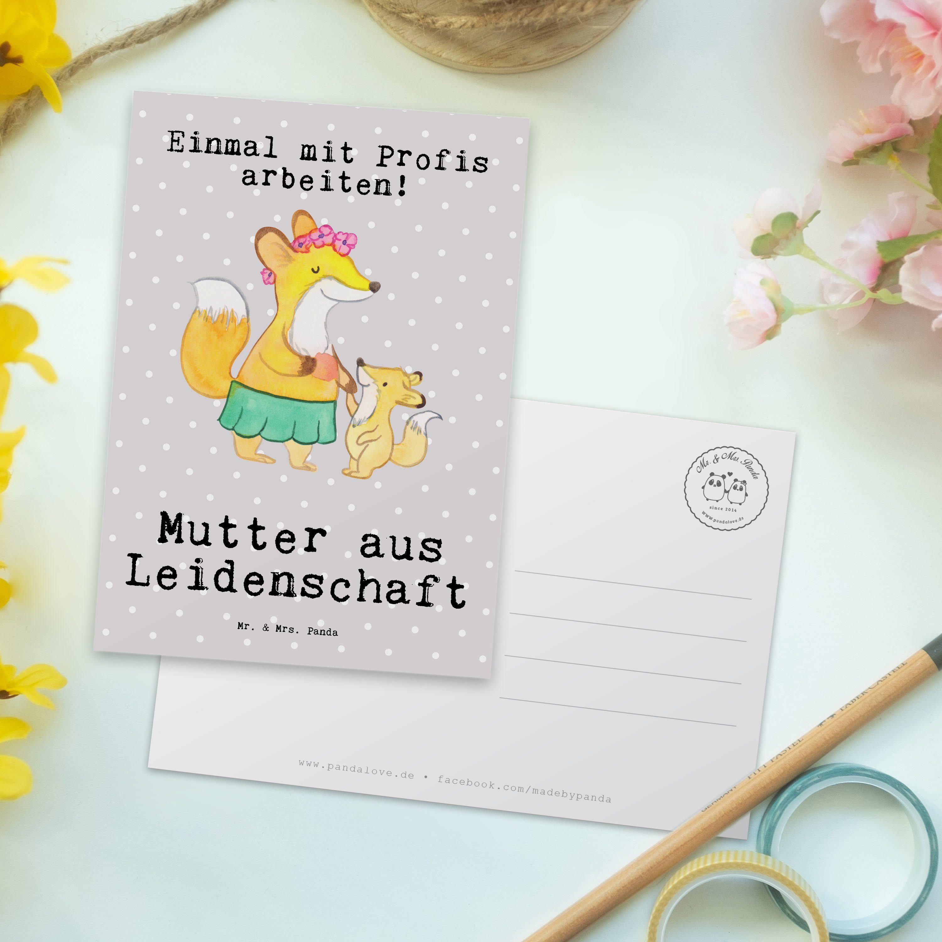 Mr. & Ans - Panda - Pastell Leidenschaft aus Geschenkkarte, Postkarte Grau Geschenk, Mrs. Mutter