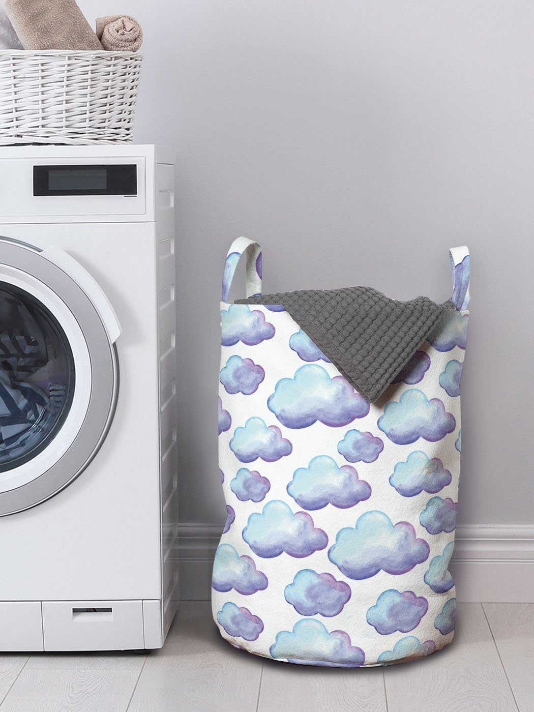 Abakuhaus Wäschekorb Wäschesäckchen Wolken Kordelzugverschluss mit Griffen Aquarell für Waschsalons, Einfache Gradient