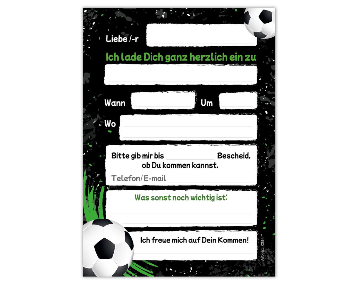 JUNAPACK Einladungskarten Fußball zum Kindergeburtstag Einladungen + Umschläge Karte Fussball, Karten mit Umschlägen zum Geburtstag soccer Kicken – Bild 4 von 5