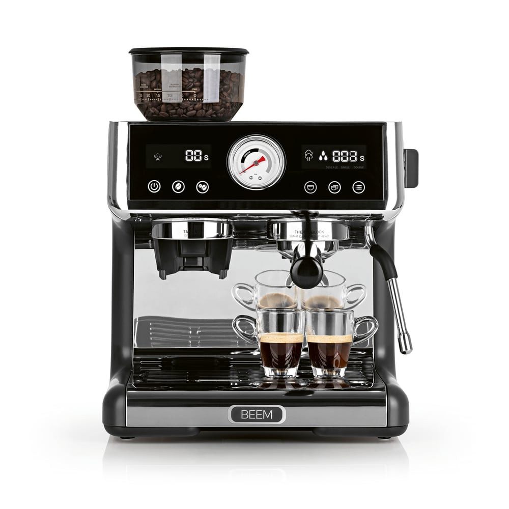 BEEM Siebträgermaschine ESPRESSO-GRIND-EXPERT Espresso-Siebträgermaschine mit Mahlwerk - 15 bar, 2x Thermoblock Kegelmahlwerk 30-stufig Entkalkungsfunktion PID-Regler