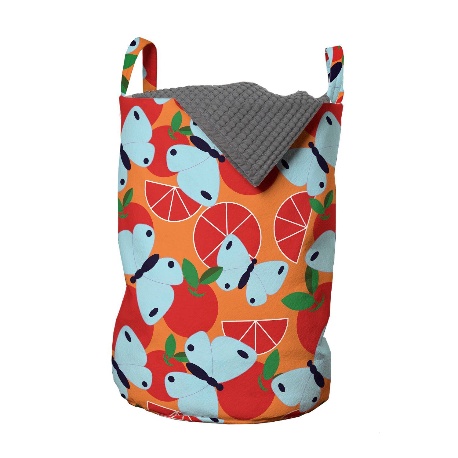 Abakuhaus Wäschesäckchen Wäschekorb mit Griffen Kordelzugverschluss für Waschsalons, Mandarine Zitrusfrucht Schmetterlinge