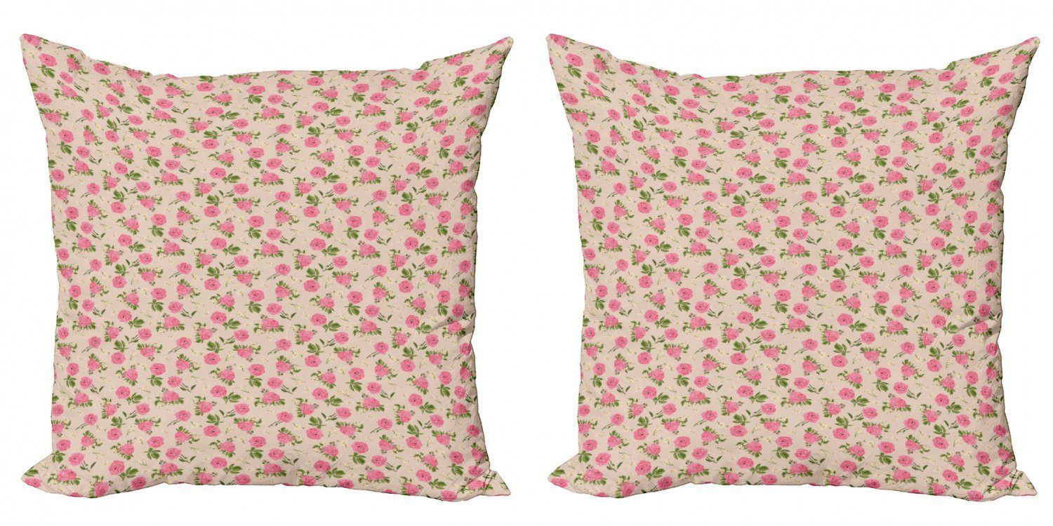 Kissenbezüge Modern Accent Doppelseitiger Digitaldruck, Abakuhaus (2 Stück), Blumen Englisch Garten auf Beige