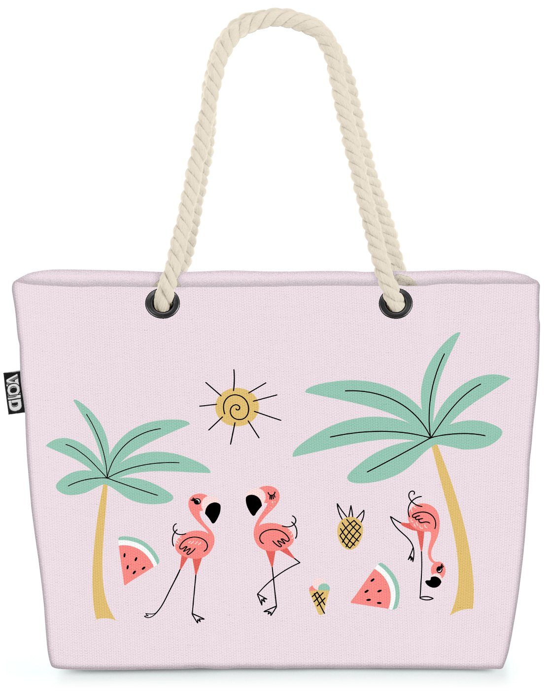 VOID Strandtasche (1-tlg), Flamingo Strand Beach Urlaub Sand Palmen Bag Baden Meer Reise Insel Pool Sonne