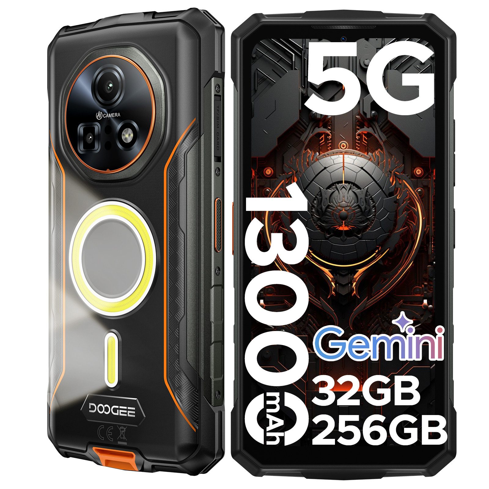 DOOGEE FIRE7PRO 5G 6,6 Zoll 8GB+256GB Android 15 13000mAh Outdoor Smartphone (6.6 Zoll, 256 GB Speicherplatz, 64 MP Kamera, Dimensity 6300, 20MP Nachtsichtkamera, 33W, NFC/Gesichtsentsperrung)