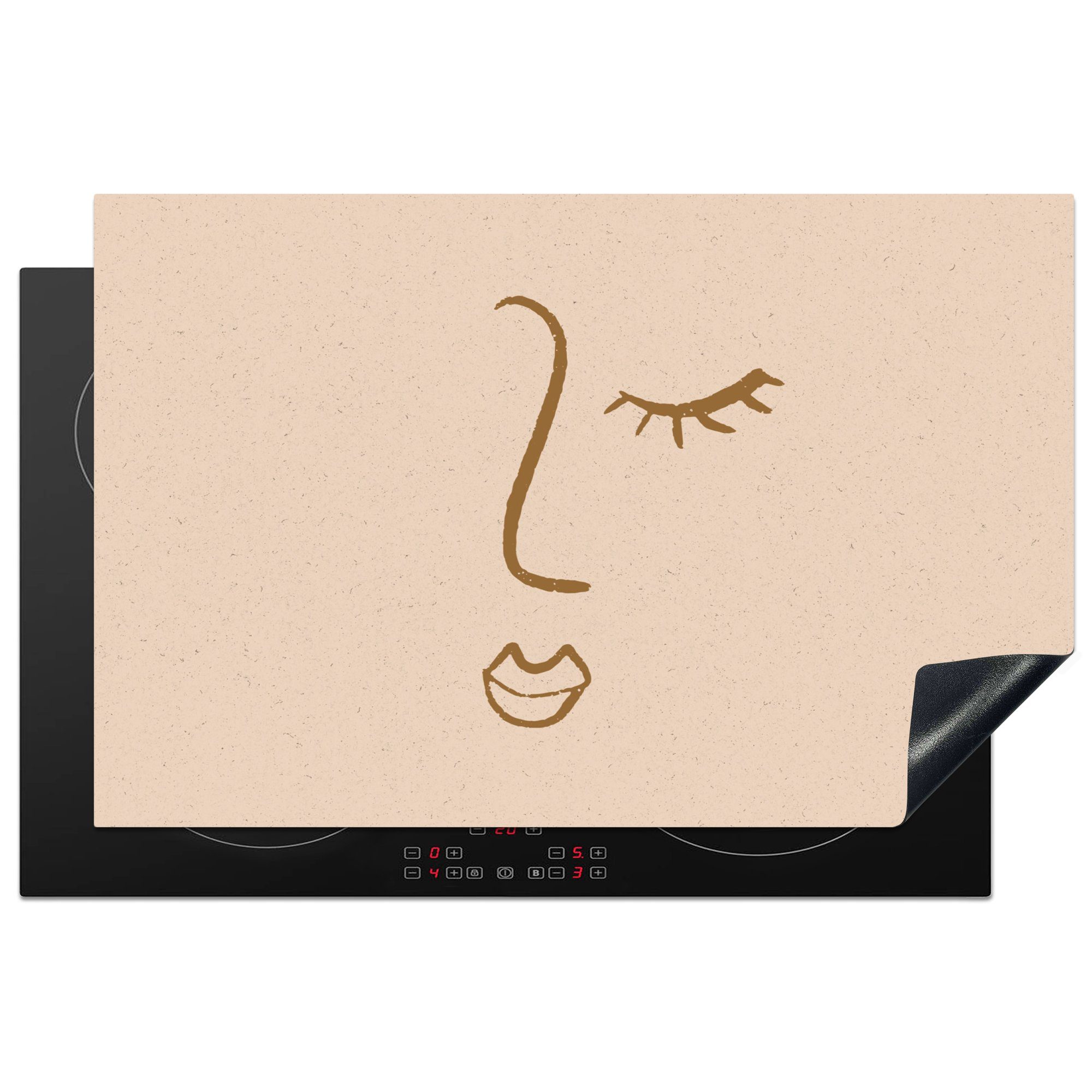 MuchoWow Herdblende-/Abdeckplatte Gesicht - Strichzeichnung - Pastell, Vinyl, (1 tlg), 81x52 cm, Induktionskochfeld Schutz für die küche, Ceranfeldabdeckung