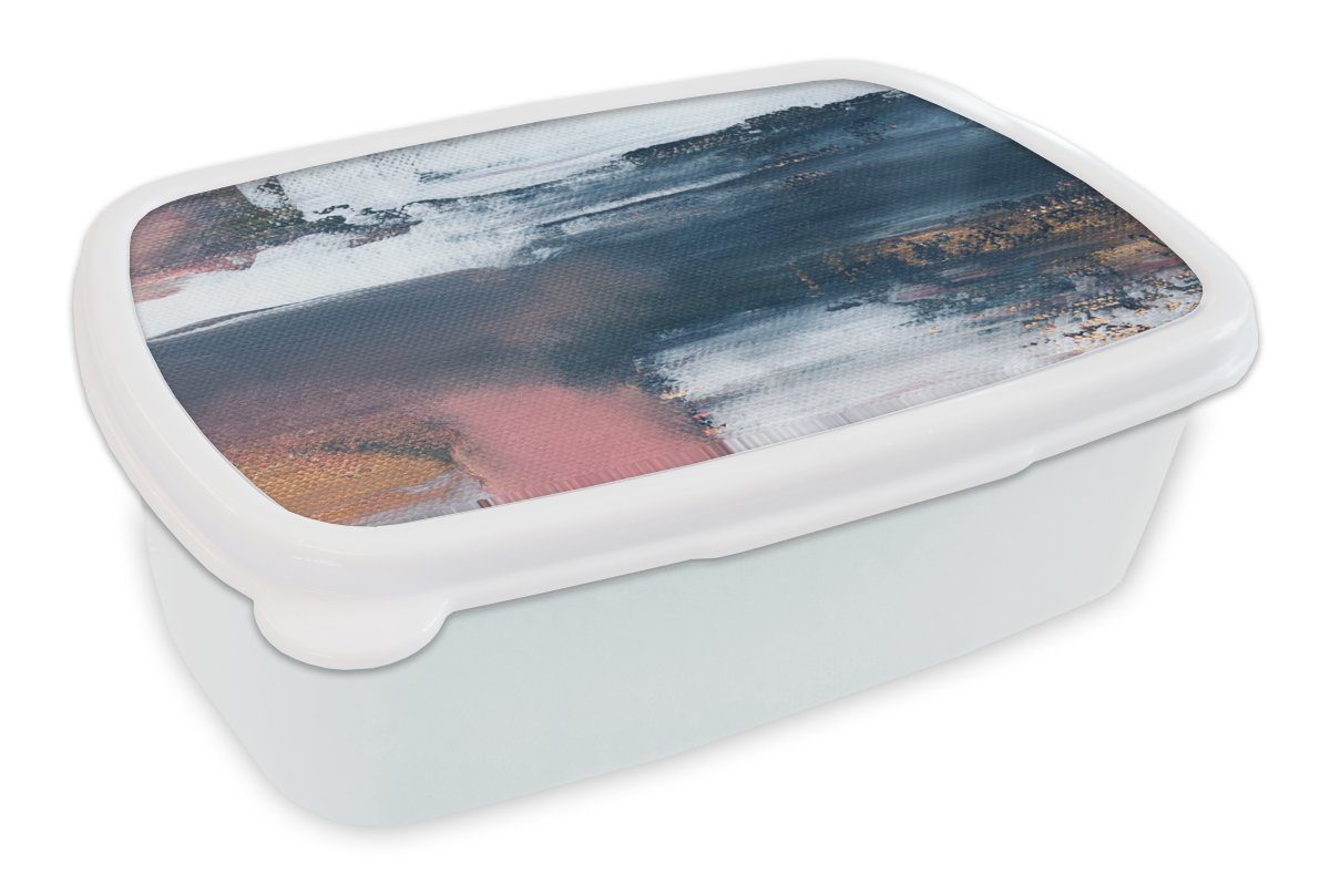 MuchoWow Lunchbox Abstrakt - Malerei - Design, Kunststoff, (2-tlg), Brotbox für Kinder und Erwachsene, Brotdose, für Jungs und Mädchen weiß