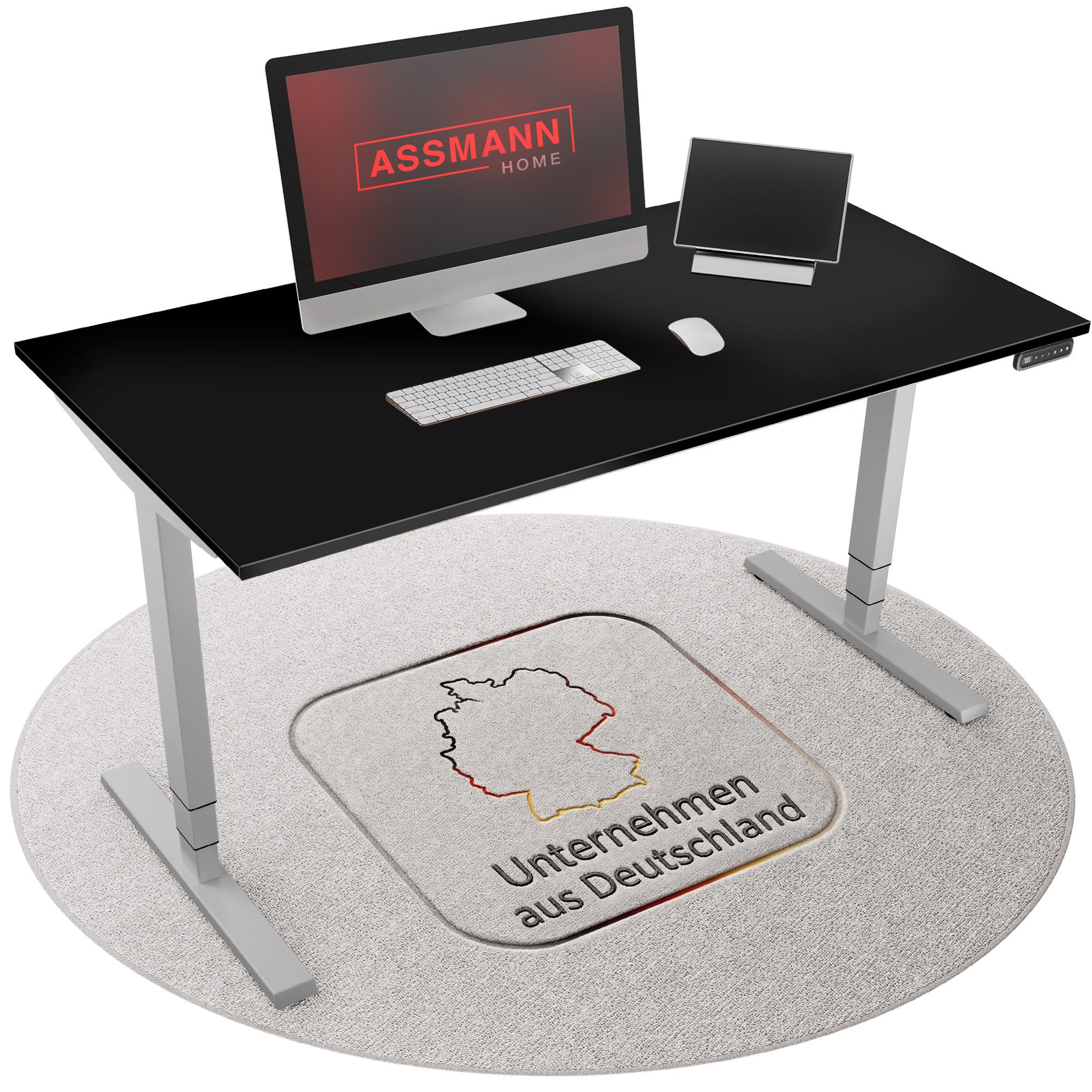 ASSMANN Büromöbel Schreibtisch Y-LINE (180x80cm Silber Schwarz Kollisions-Schutz, Elektrisch höhenverstellbar, Kindersicherung 2-fach-Motorik Doppelhub, einfache Montage, für Büro und Homeoffice), TÜV-zertifiziert, Blauer Engel, 5 Jahre Herstellergarantie