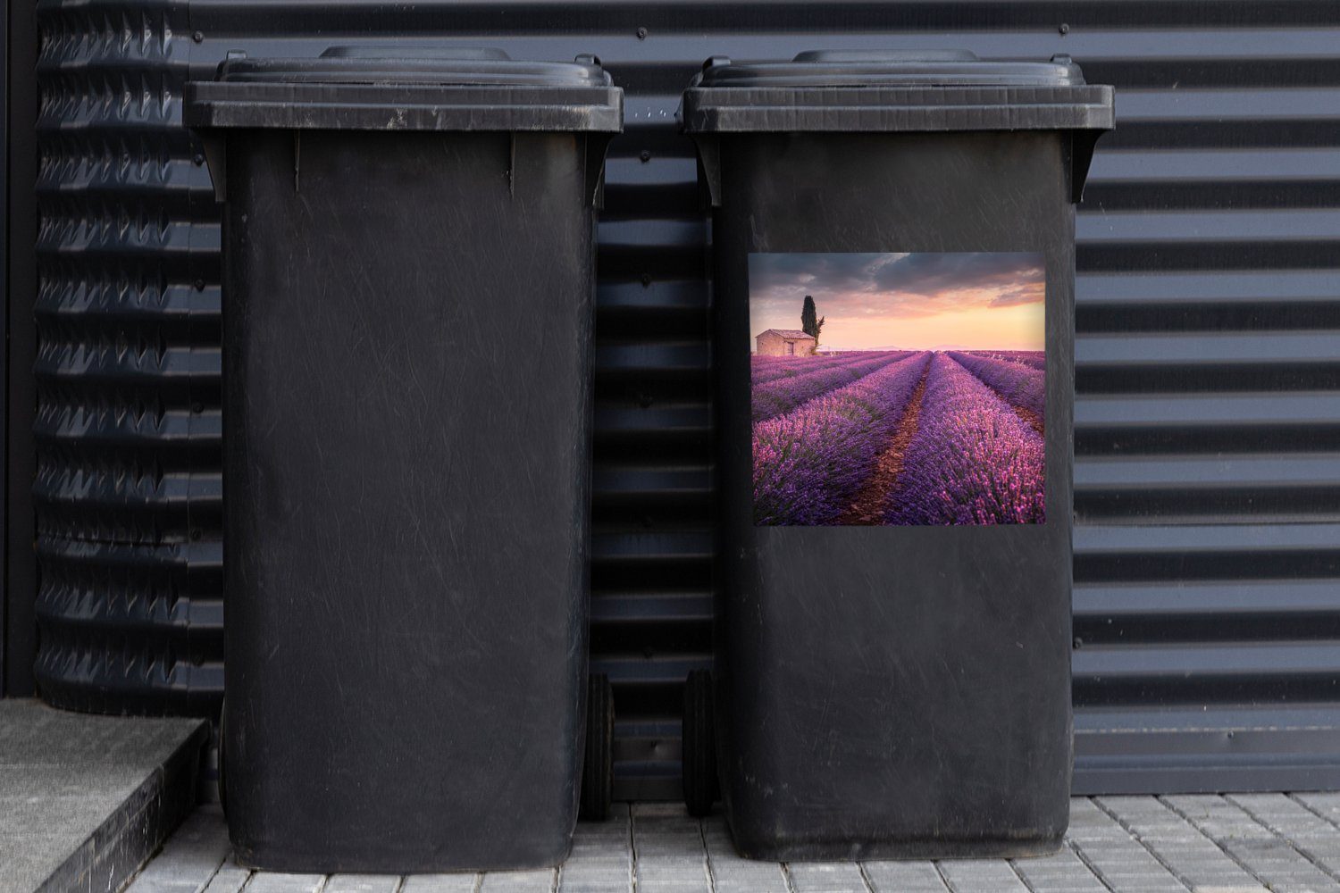 Wandsticker Lila Feld (1 Lavendel Mülltonne, - Sticker, Abfalbehälter St), MuchoWow - Mülleimer-aufkleber, Container, - Blumen
