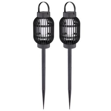 Globo LED Gartenleuchte, LED-Leuchtmittel fest verbaut, Warmweiß, 2x LED Solar Lampe Garten Deko Feuer Effekt Steck Steh Strahler Balkon