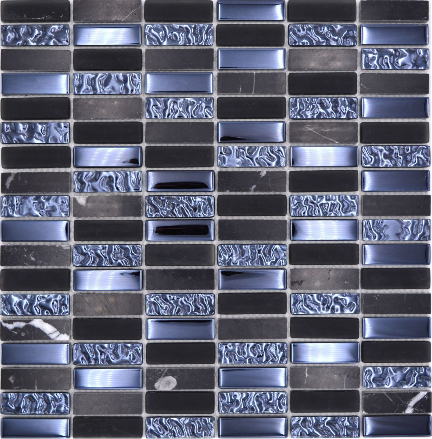Mosani Mosaikfliesen Glasmosaik Naturstein schwarz glänzend / 10 Mosaikmatten, Set, 10-teilig
