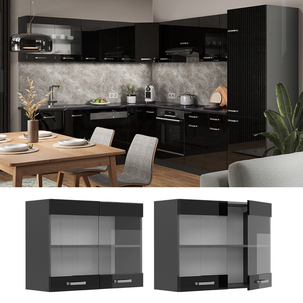 Vicco Glashängeschrank R-Line, Schwarz Hochglanz/Anthrazit, 80 günstig online kaufen