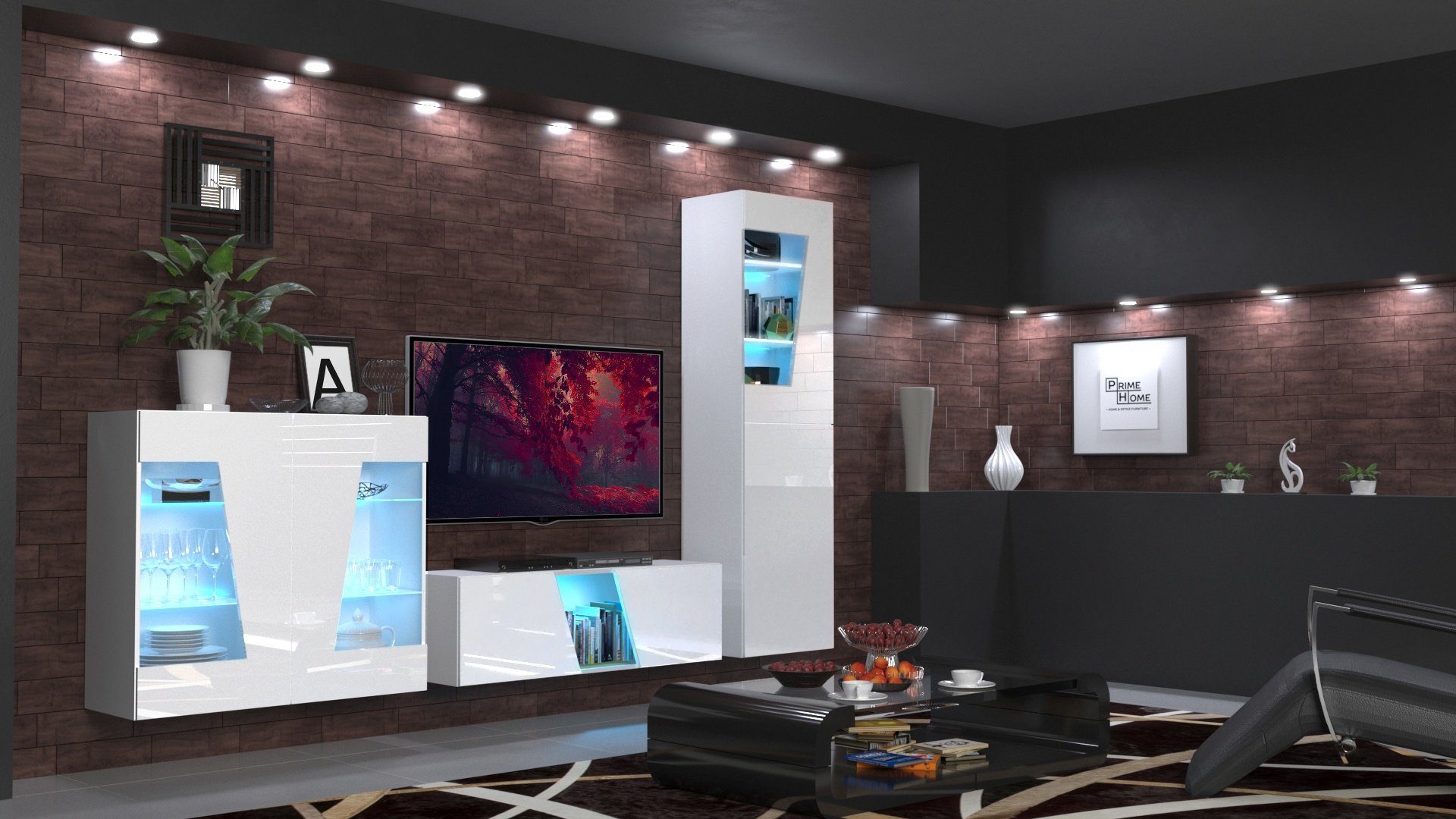 ROYAL24_MARKT Wohnwand - Edle Einrichtung: Exklusives Design für Ihr Zuhause, (Komplett Set, 5-St., Premium - S19), Modernes - zeitgemäßes Design - LED-Beleuchtung