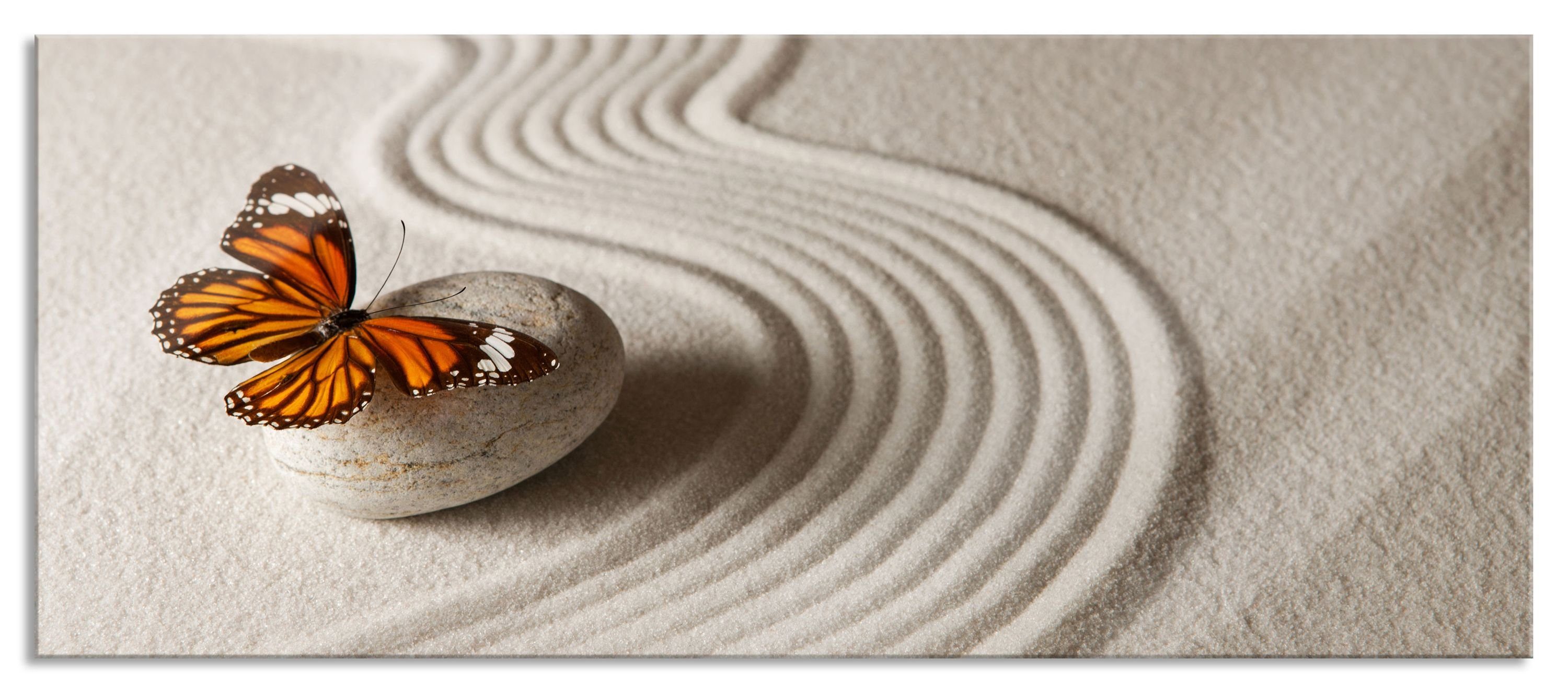 Pixxprint Glasbild Zen Schmetterling, Zen Schmetterling (1 St), Glasbild aus Echtglas, inkl. Aufhängungen und Abstandshalter