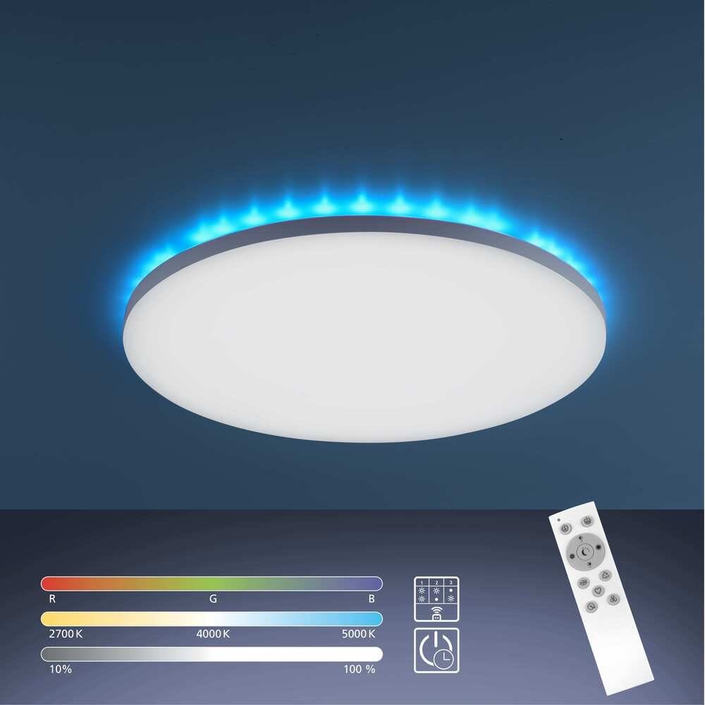 LeuchtenDirekt LED Deckenleuchte LED Panel GUSTAV rund, Dimmbar,  CCT-Farbtemperaturwechsel, RGB Farbwechsel, Memoryfuktion,  1xLED-Board/20,30W/2700-5000K, Warmweiß - Neutralweiß - Kaltweiß, RGB  Backlight, CCT, dimmbar per IR-Fernbedienung