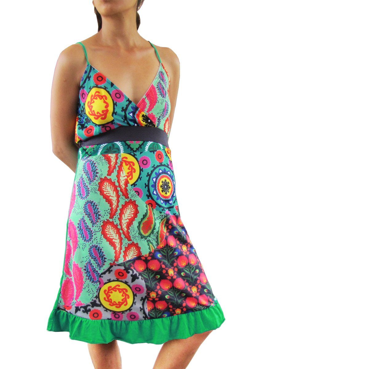 PANASIAM Tunikakleid Underground Sommerkleid in verschiedenen Designs Tunika aus Baumwolle Kleid auch für Schlagerparty 70er Party oder Festivals ein Hingucker Grün