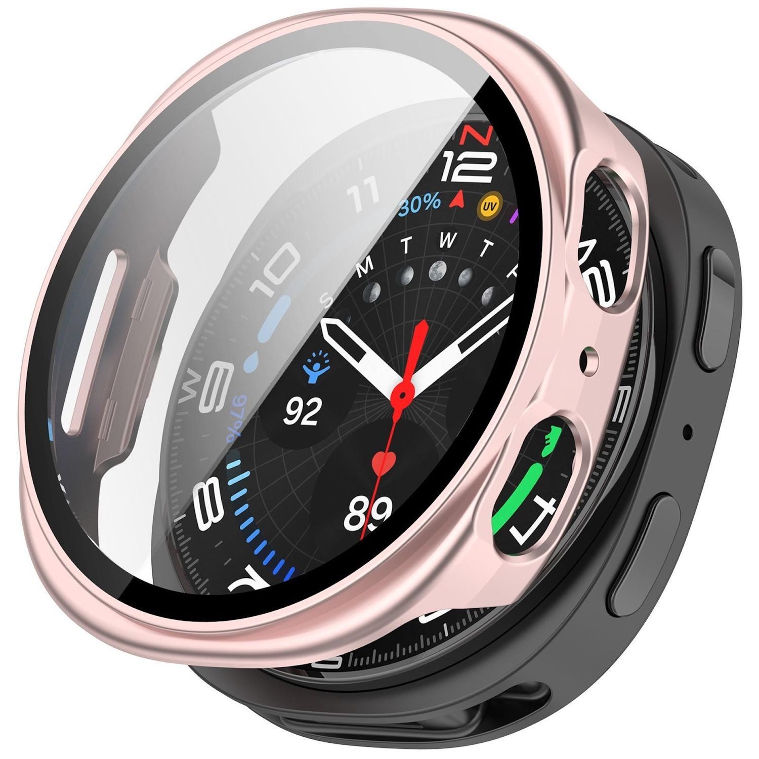 Wigento Smartwatch-Hülle + Schutzglas für Samsung Galaxy Watch 9 8 40mm Kunststoff 9H Rosa, Schutzhülle aus PC + Hart Glas für Rundumschutz