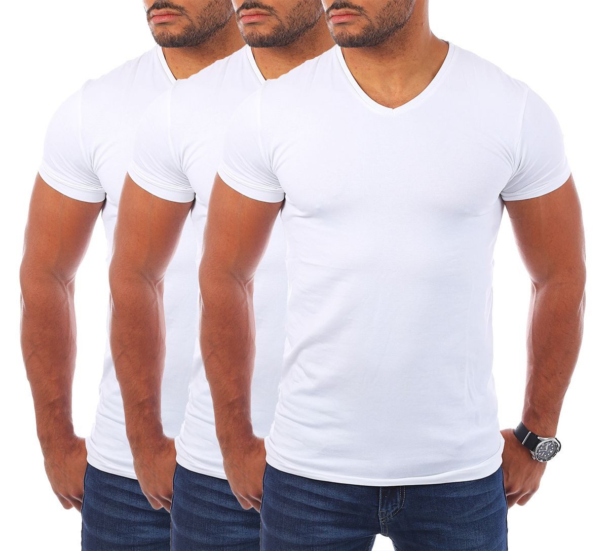T-Shirt Herren Uni Basic V-neck V-Ausschnitt Unterziehshirt 1700