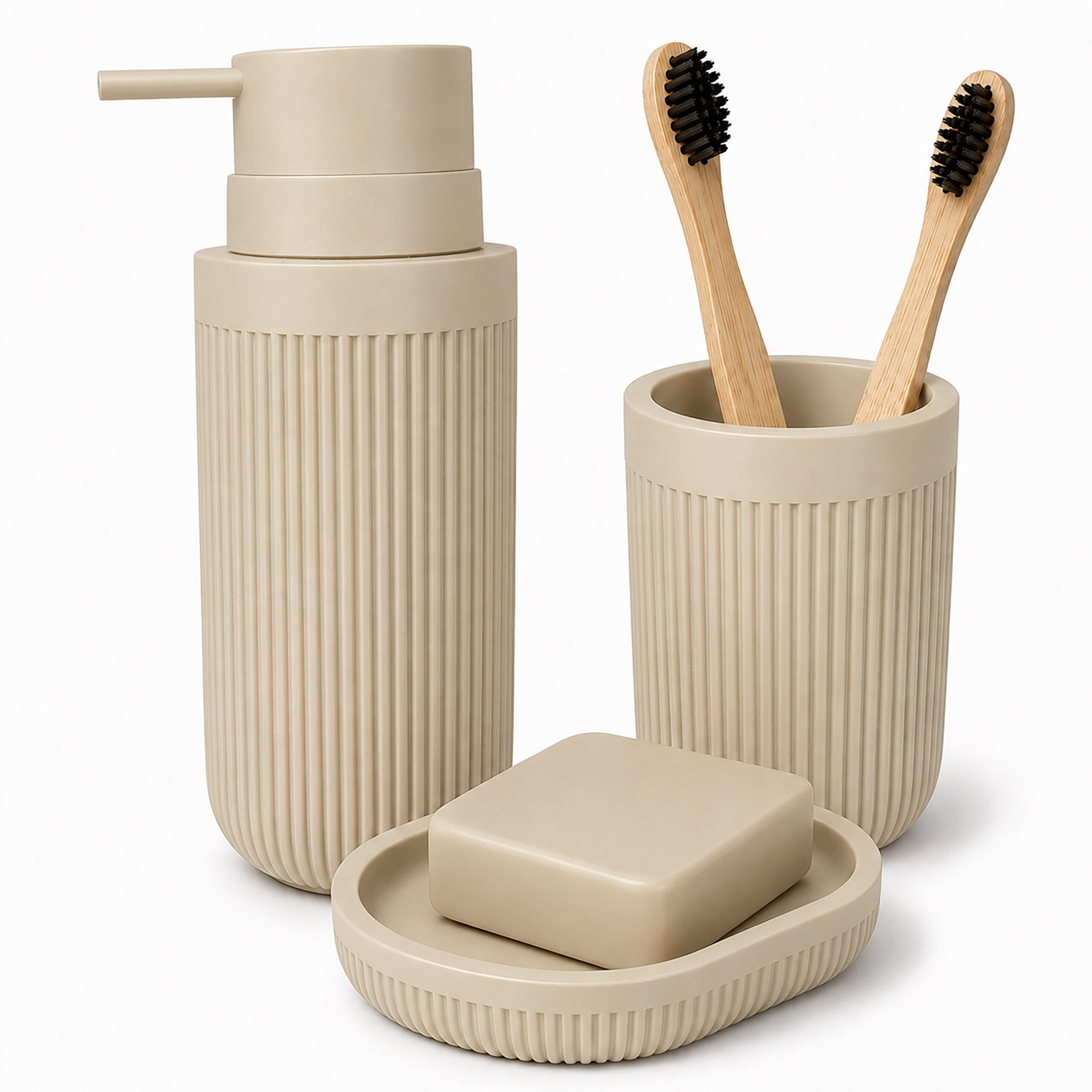 relaxdays Badaccessoire-Set Bad Accessoires 3-teilig, 3 tlg., Beige