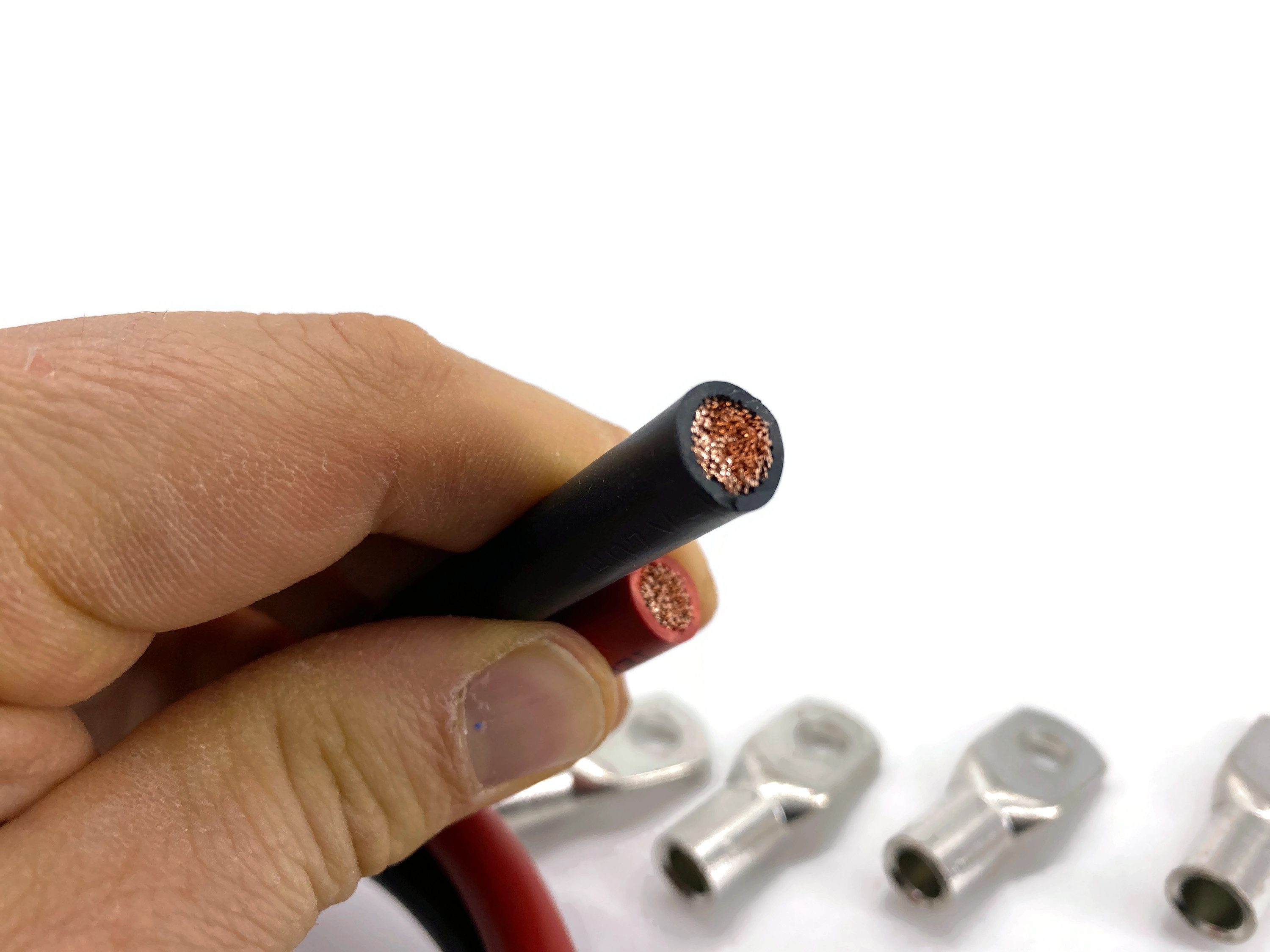 eXODA Kabel 35mm2 M8 4x Ringöse mit jeweils 1m rot und schwarz Batteriekabel, Kabelschuhe unverpresst (100 cm) – Bild 5 von 5
