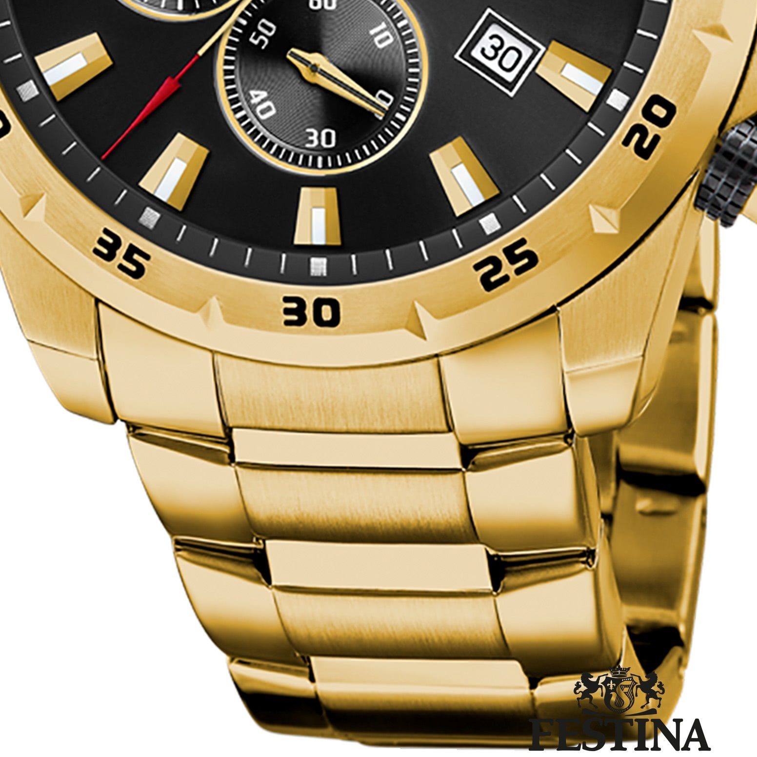 Festina Quarzuhr Festina Herrenuhr Chronograph Sport, (Analoguhr), Herren Armbanduhr rund, Edelstahlarmband gold, Sportlich