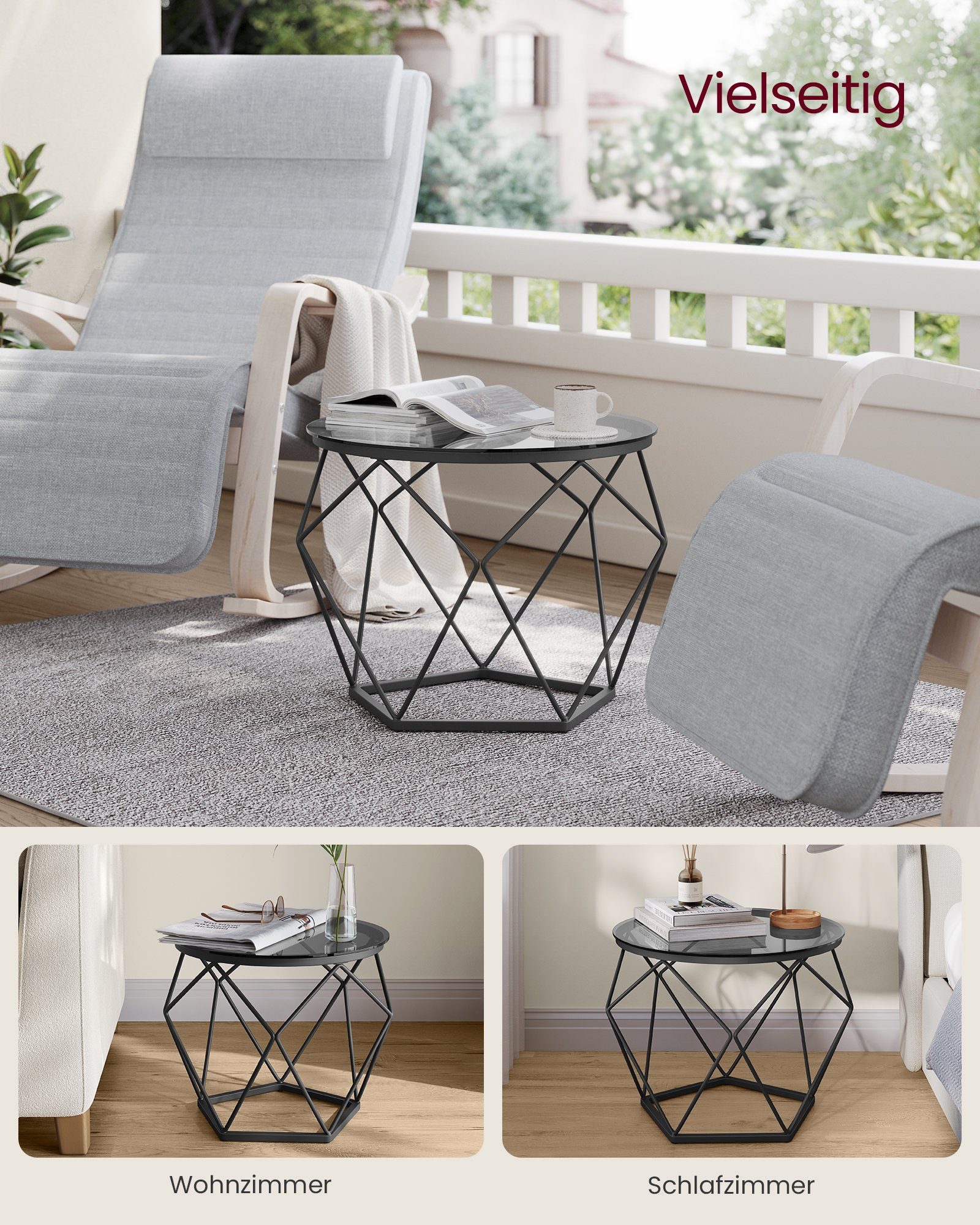 VASAGLE Couchtisch rund, Wohnzimmertisch, modern, Satztisch, Metall (2er Set, inkl. Zubehörpaket & Anleitung, Glas), Beistelltisch, abnehmbare Tischplatte, Ø50x40cm+Ø40x36cm