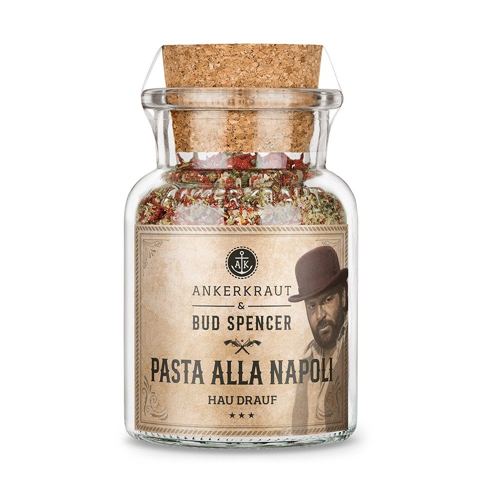 Ankerkraut Gewürz Pasta alla Napoli (Bud Spencer), 95g im Korkenglas, Ankerkraut Mischung würzender Zutaten für Pasta - Ankerkraut Lizenz