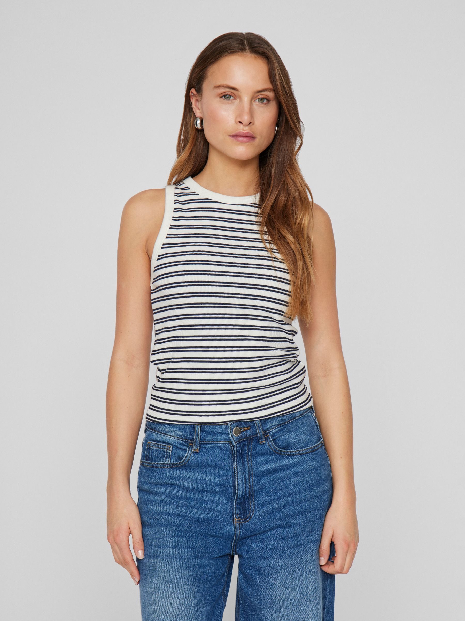 Vila Shirttop Klassisch gestreiftes ärmelloses Design, Rundhalsausschnitt (1-tlg) VISOLA S/L TANK TOP - NOOS