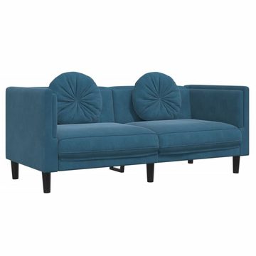 vidaXL Sofa 2-tlg. Sofagarnitur mit Kissen Blau Samt