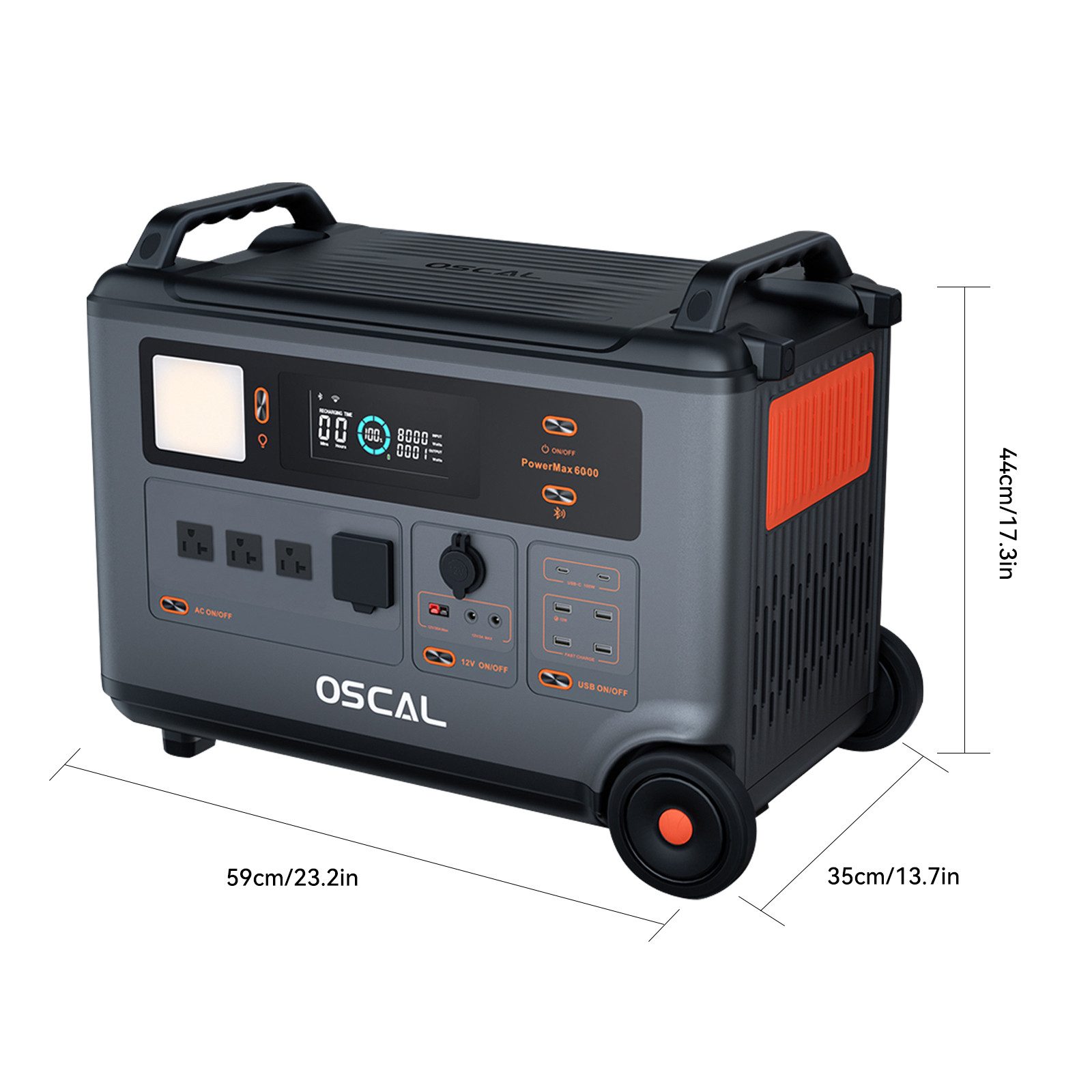 blackview Stromerzeuger OSCAL PowerMax 6000 Powerstation, 6000W/3600Wh, für Zuhause & Outdoor, 3,6 in kW, 3600Wh, 14 Anschlüsse, DC/AC-Wechselrichter, LiFePO4 Solarspeicher