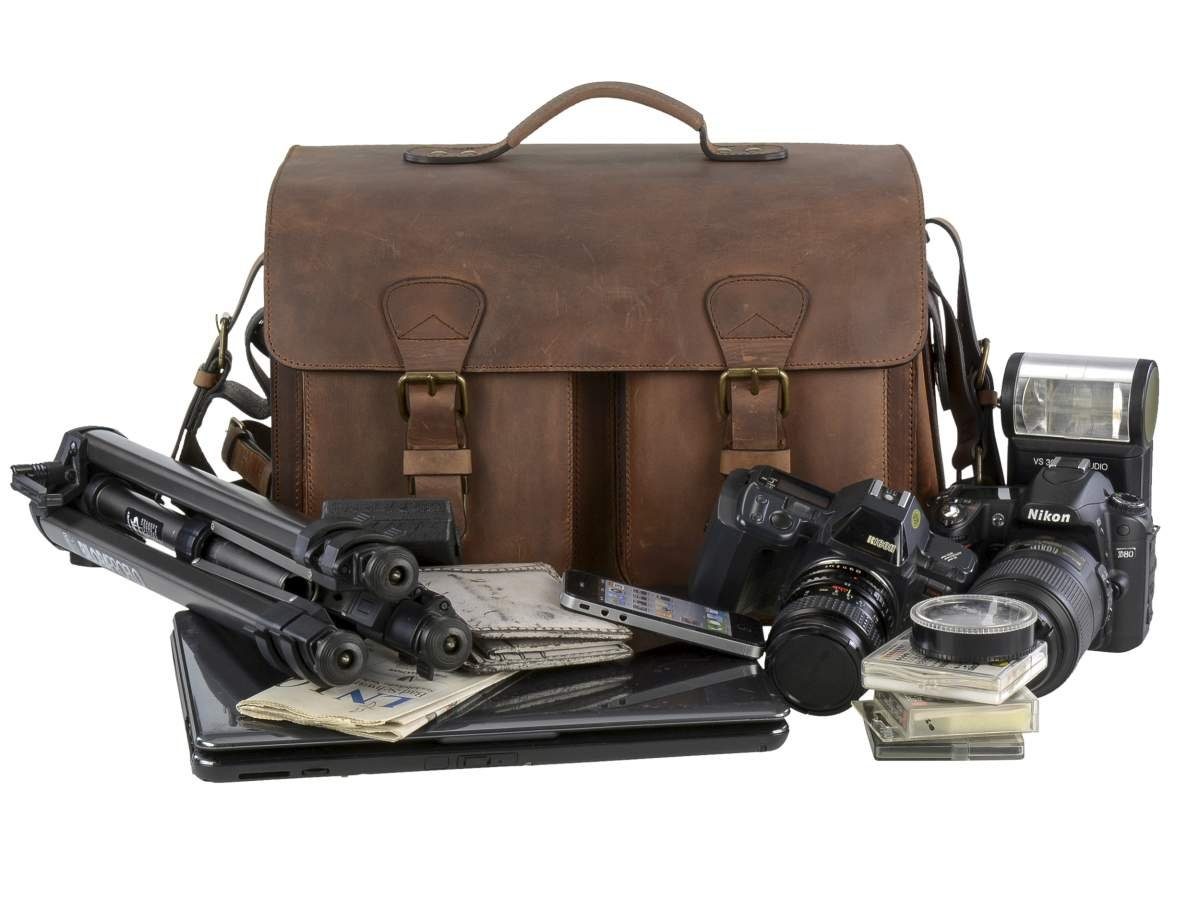 Ruitertassen Fototasche Camerabags, dickes Sattelleder, mit Kameratasche, Notebookfach für DSLR