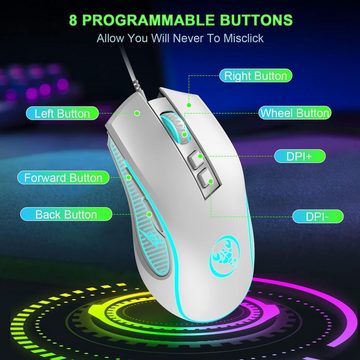 XINMENG Gaming Kombination, 61 Tasten RGB Tastatur- und Maus-Set, mechanisches Gefühl Tastatur Rainbow LED Gaming 3600 DPI für PS4 PSS