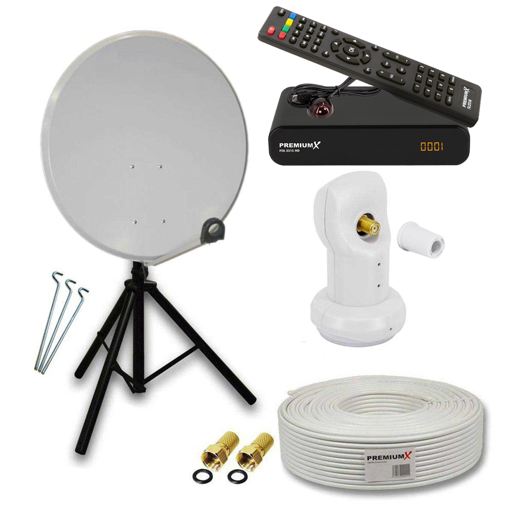 Camping SAT Anlage 60cm Antenne Single LNB Kabel Stativ Receiver SAT-Antenne