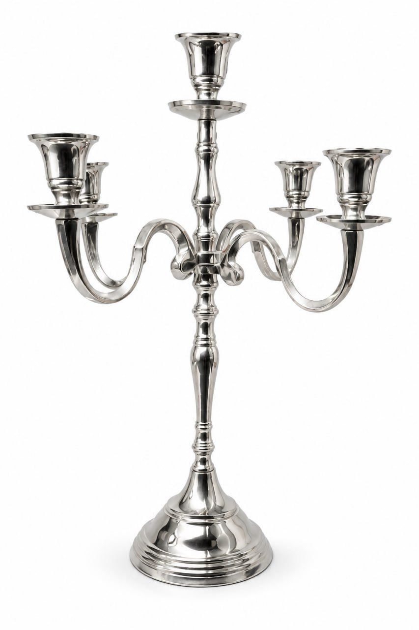 Xlmoebel Kerzenständer Eleganter silberner 5-armiger Kerzenleuchter Tischdeko Sofort (1 St., Einzelartikel), dekoratives klassisches Design
