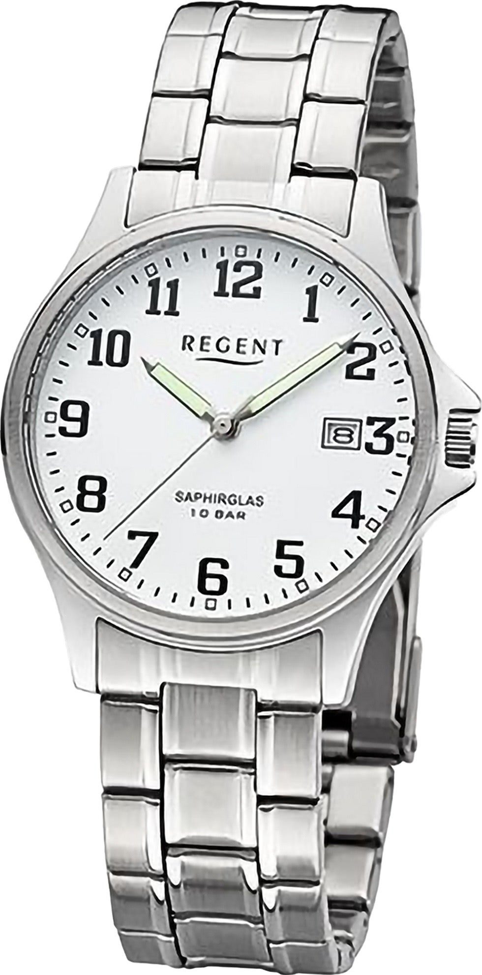 Armbanduhr Quarzuhr rund, Armbanduhr Analog, Saphirglas Metallarmband, Herren (ca. 36mm), extra Regent Regent groß Herren