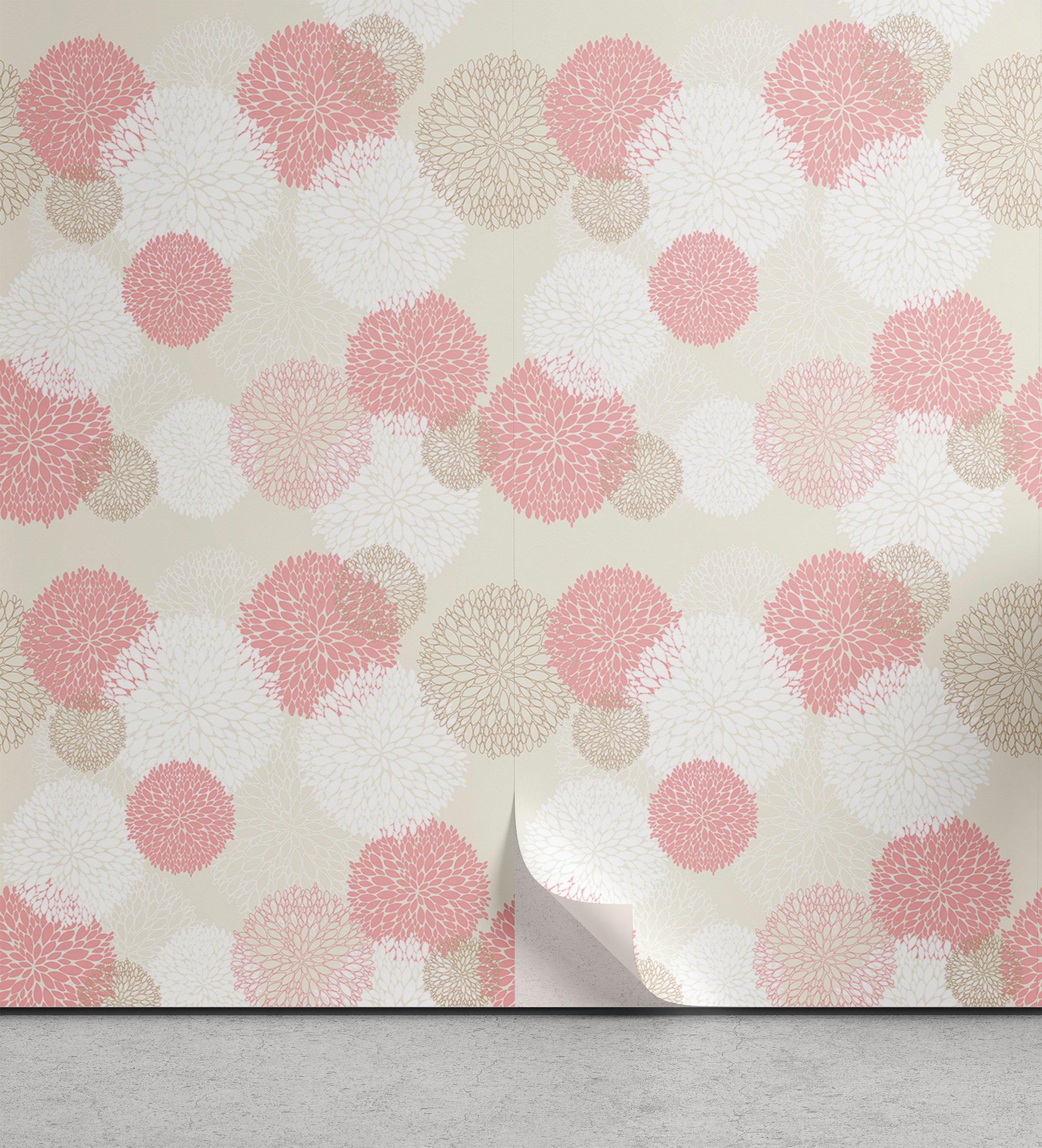 Abakuhaus Vinyltapete selbstklebendes Wohnzimmer Küchenakzent, Pastell Weiches Frühlings-Blumenmotiv | Vinyltapeten