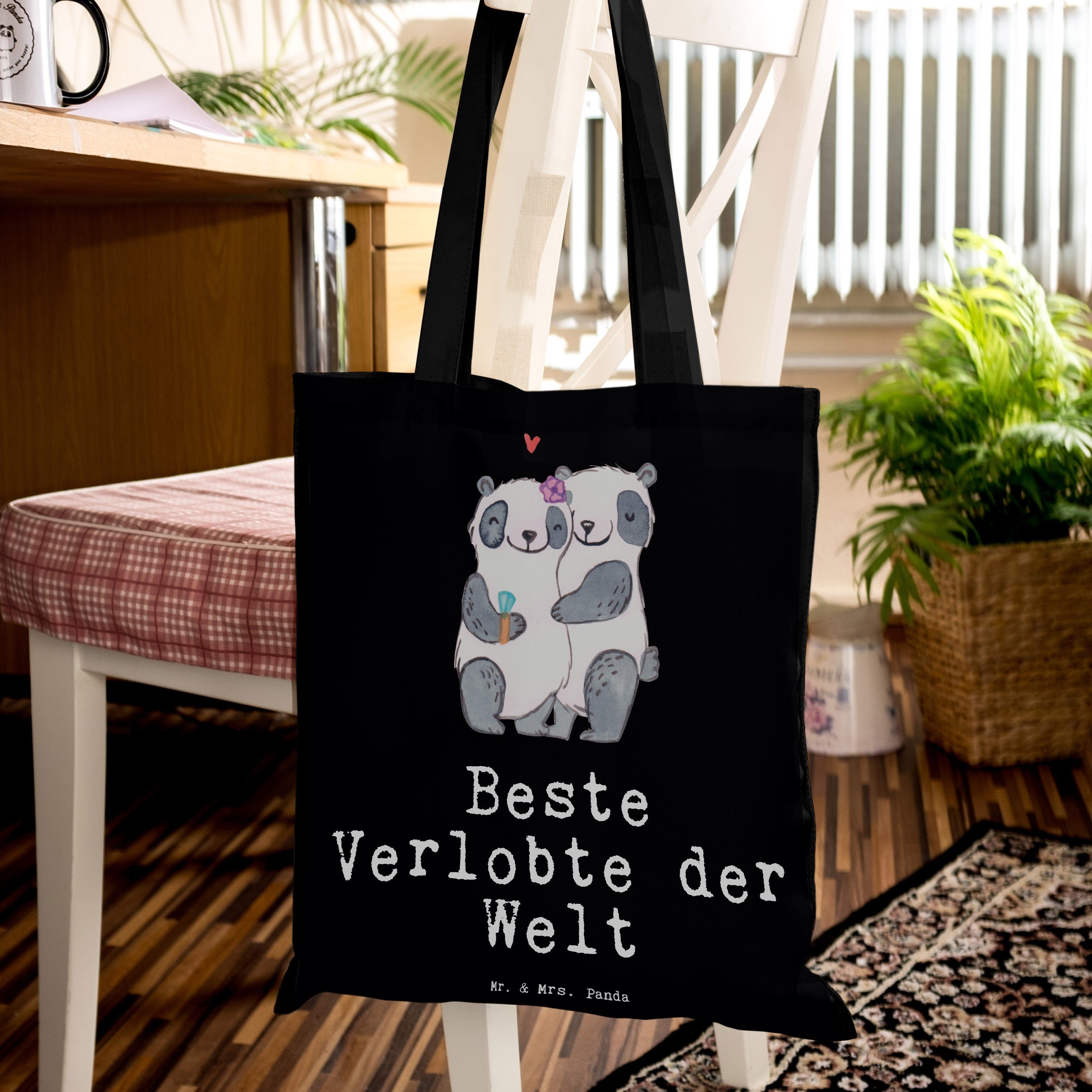 Schwarz Verlobte - der & Tragetasche Stoffbeutel, Freu (1-tlg) Welt Beste Panda Mr. Mrs. Panda Geschenk, -