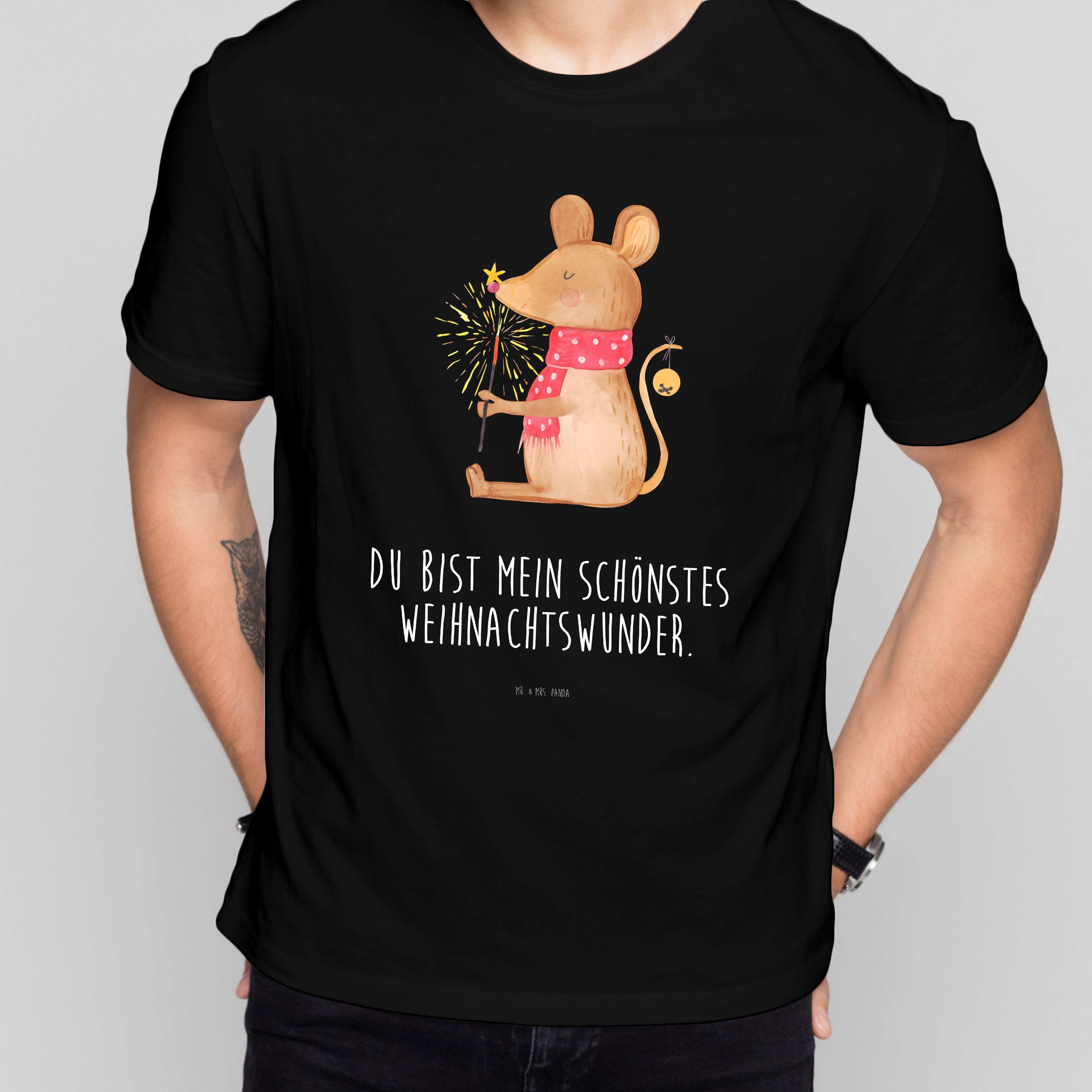 Mr. & Mrs. Panda T-Shirt Maus Weihnachten, Shirt, Schwarz, Shirt, Weihnachten, Frohe, Weihnach (Packung) T-Shirt mit Aufdruck Statementshirt T-Shirt Größe S
