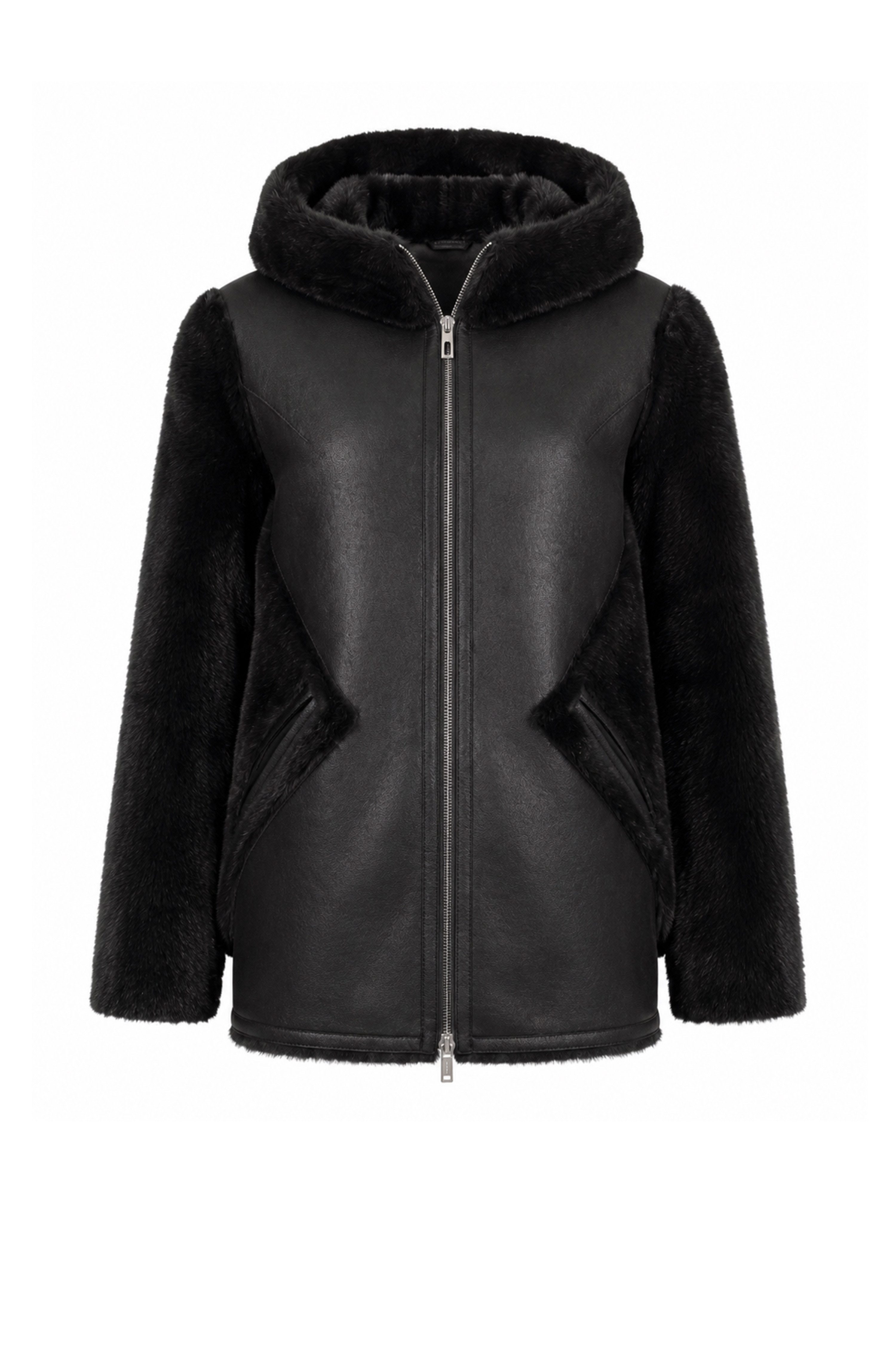 FUNK since 1776 Wendejacke StylischeJacke mit Kapuze aus Leder- und Fellimitat - 2 Looks in einem – Bild 4 von 5