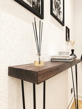 HEVVA Konsolentisch Konsolentisch LUGANO mit Massivholzplatte - Tischbeine in Schwarz/Weiß (Tischplatte + 2 Beine + Befestigungsmaterial)