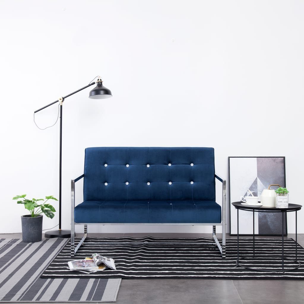 vidaXL Sofa 2-Sitzer-Sofa mit Armlehnen Blau Chrom und Samt | Alle Sofas