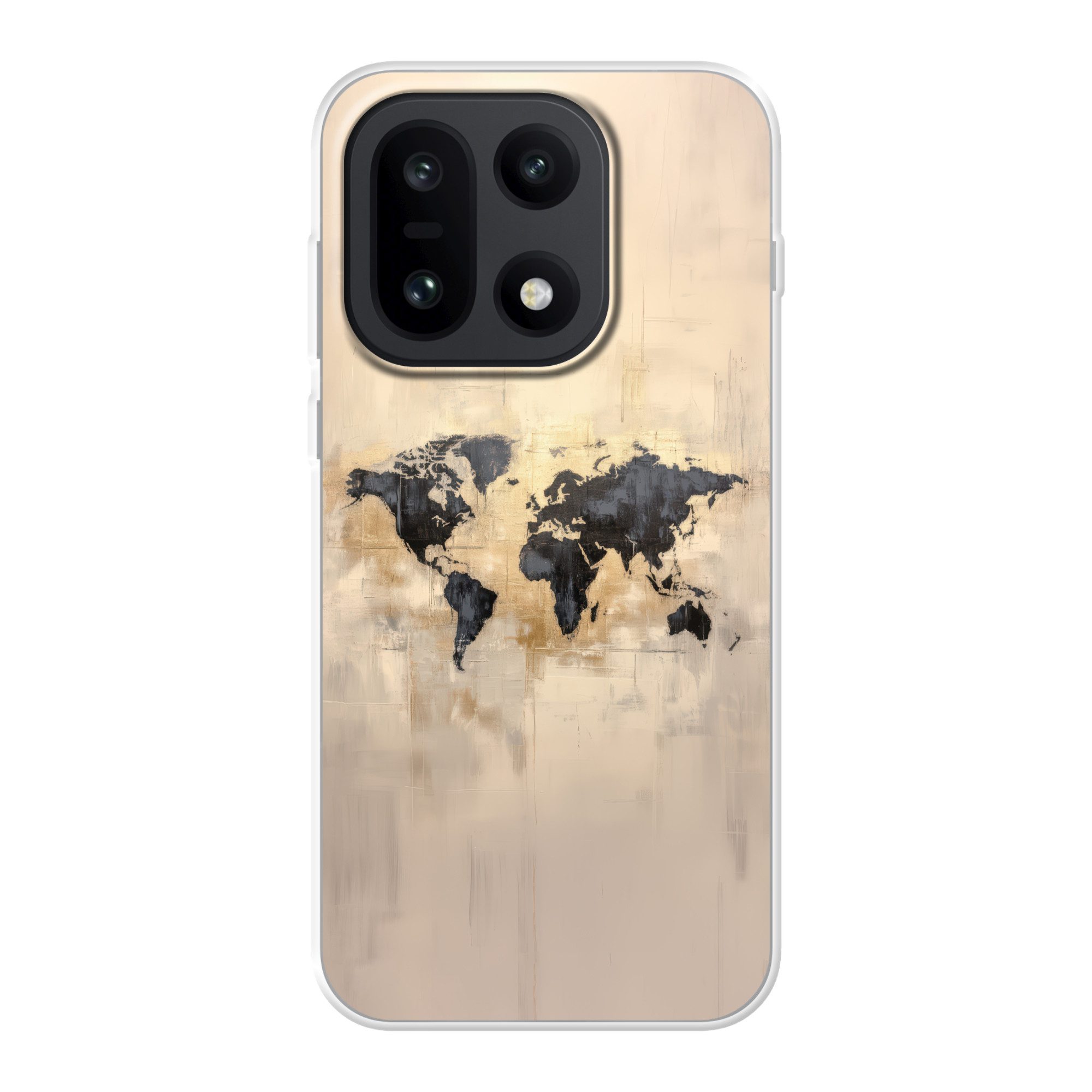 MuchoWow Handyhülle für OnePlus 15 Weltkarte - Gold - Schwarz - Abstrakt, Phone Case, Silikon, Schutzhülle Dünn