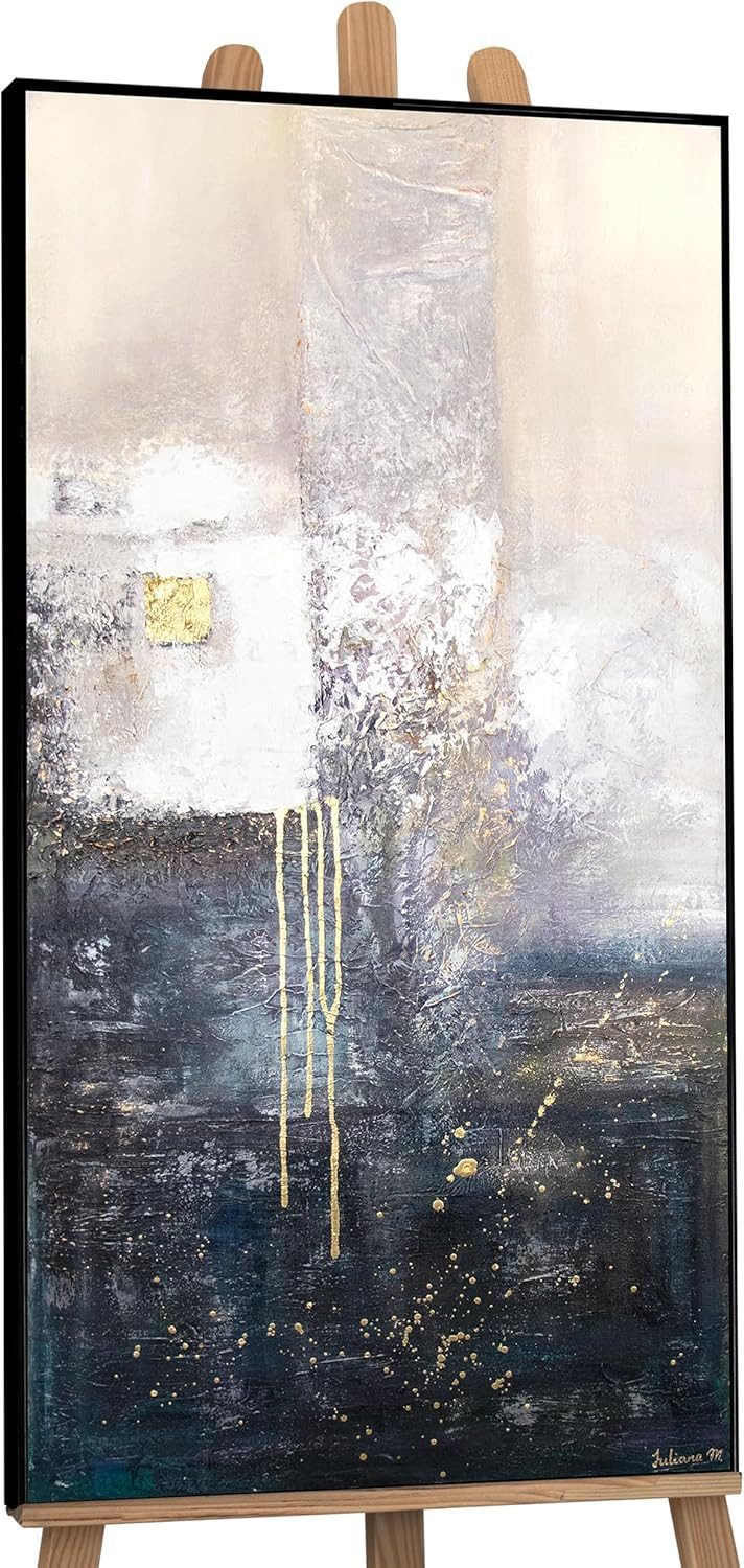 YS-Art Gemälde Fragmente, Abstrakt, Abstraktes auf Leinwand Bild Handgemalt Blau Weiß Gold