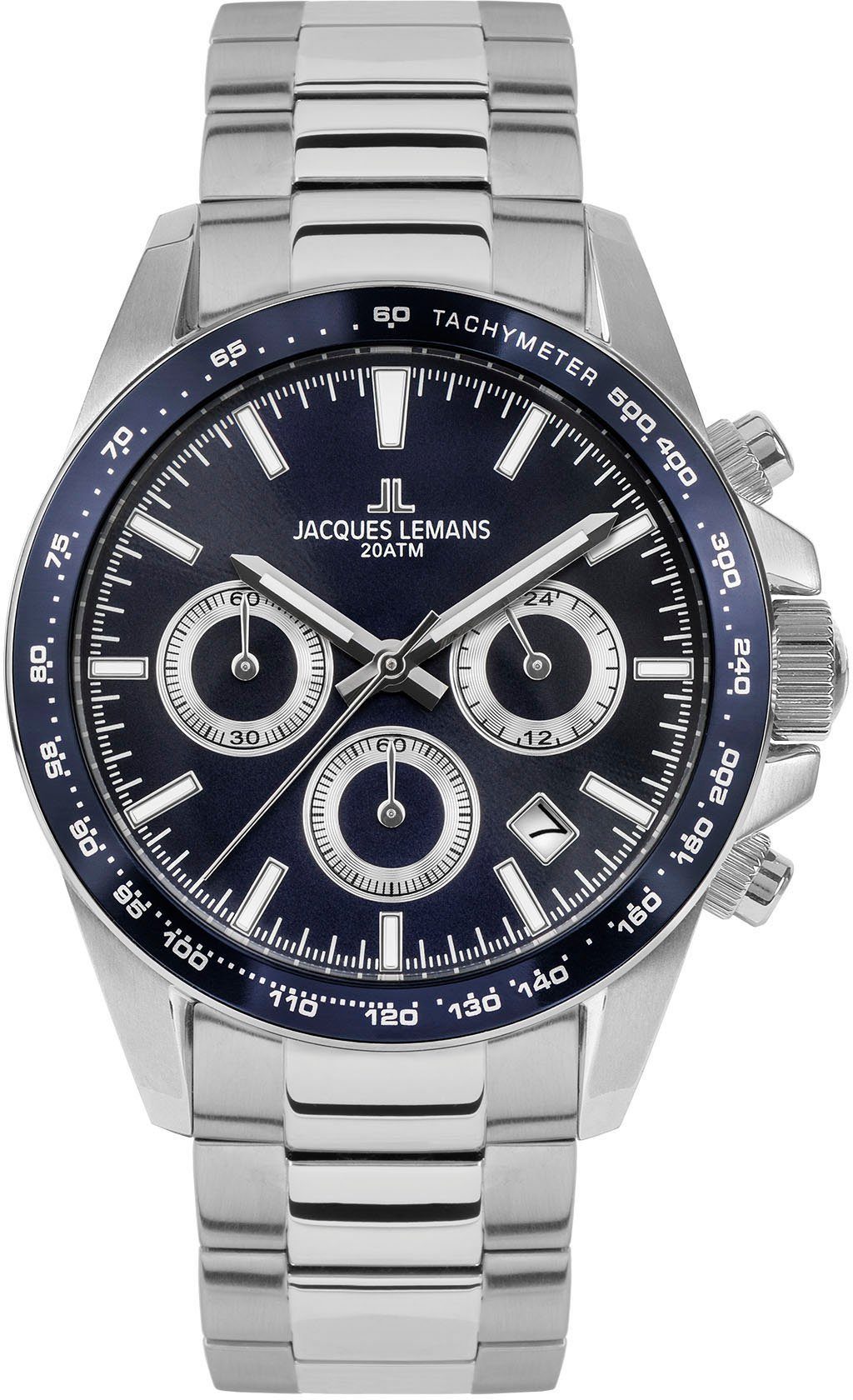 Jacques Lemans Chronograph Liverpool 1-1877G, Quarzuhr, Armbanduhr, Herrenuhr, Edelstahlarmband,bis 20 bar wasserd.