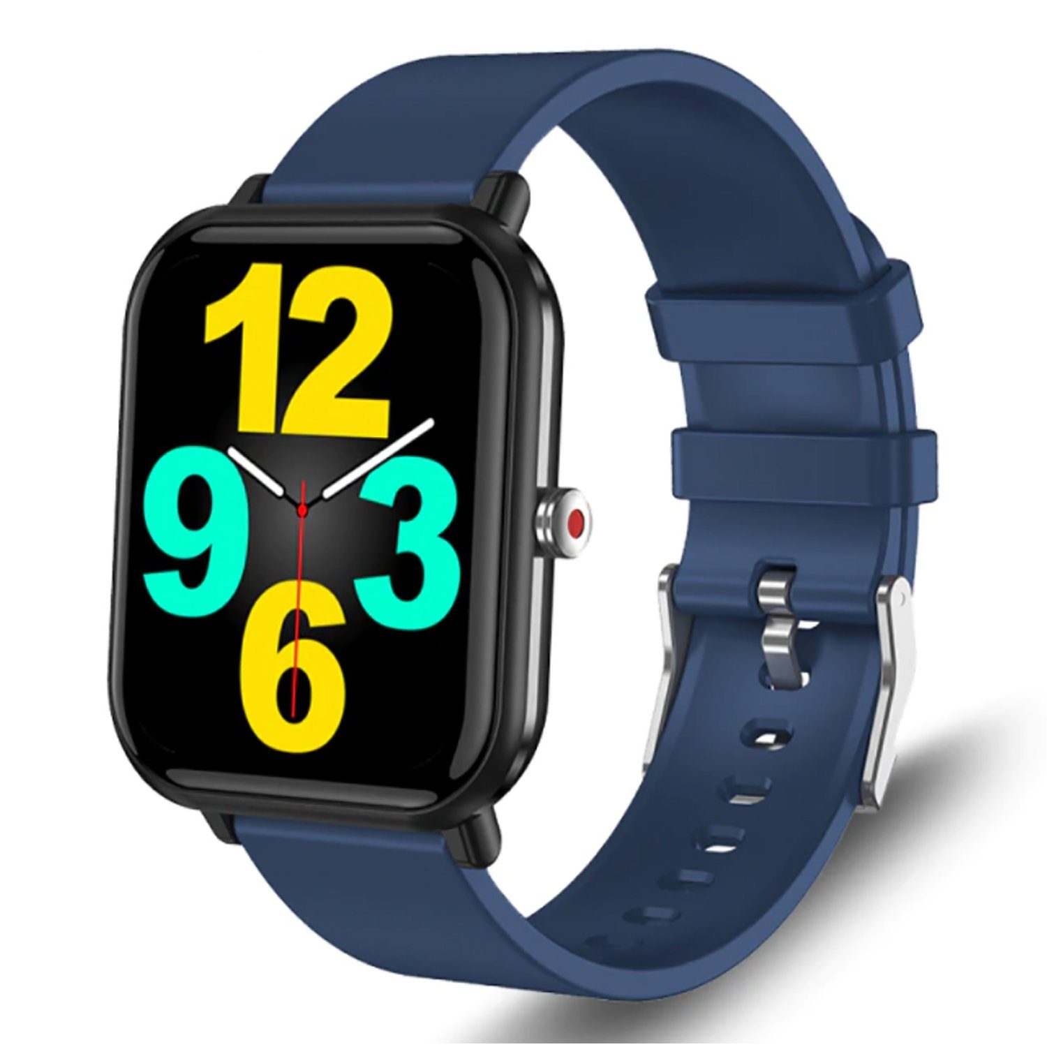 TPFNet SW15 mit Silikon Armband - individuelles Display Smartwatch (Android), EKG Armbanduhr mit Körpertemperatur Erkennung, Musiksteuerung, Schrittzähler, Kalorien, Social Media etc., Blau