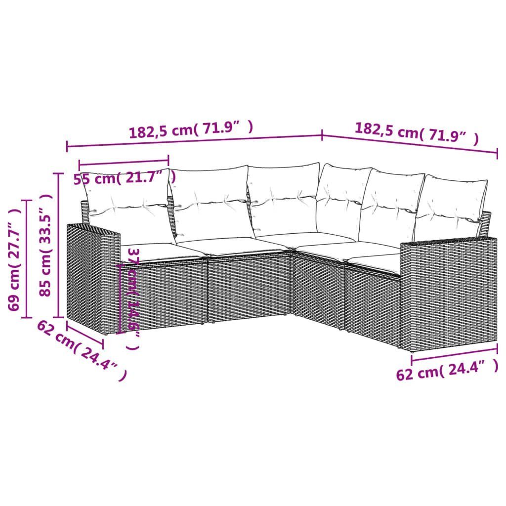 vidaXL Sofaelement 5-tlg. Garten-Sofagarnitur mit Kissen Schwarz Poly Ratta günstig online kaufen