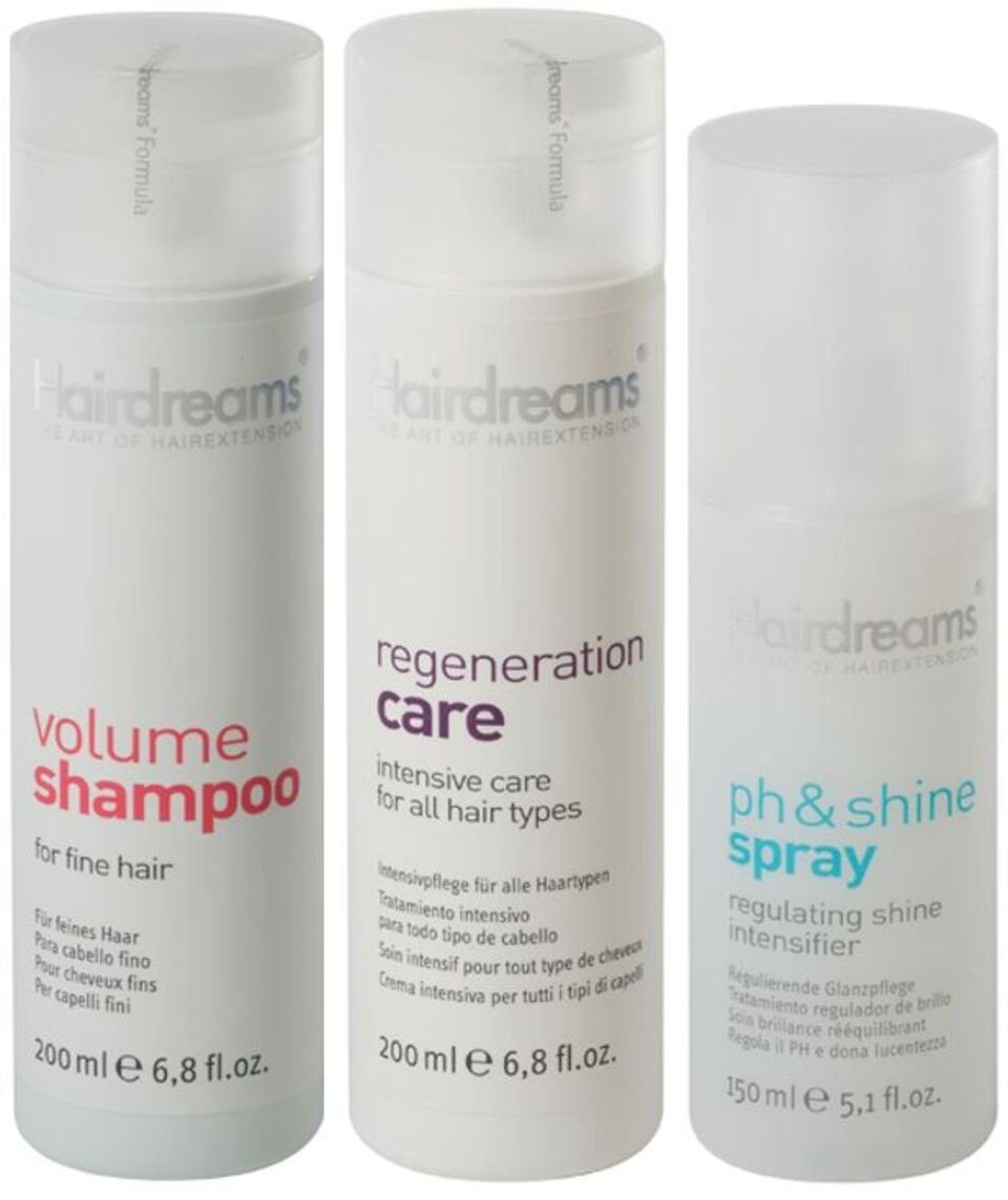 Echthaarverlängerungen Haarpflege-Set Haare Regeneration Shampoo Hairdreams Care, Volumen 3-tlg., Spray, ph&shine + mit für Set,